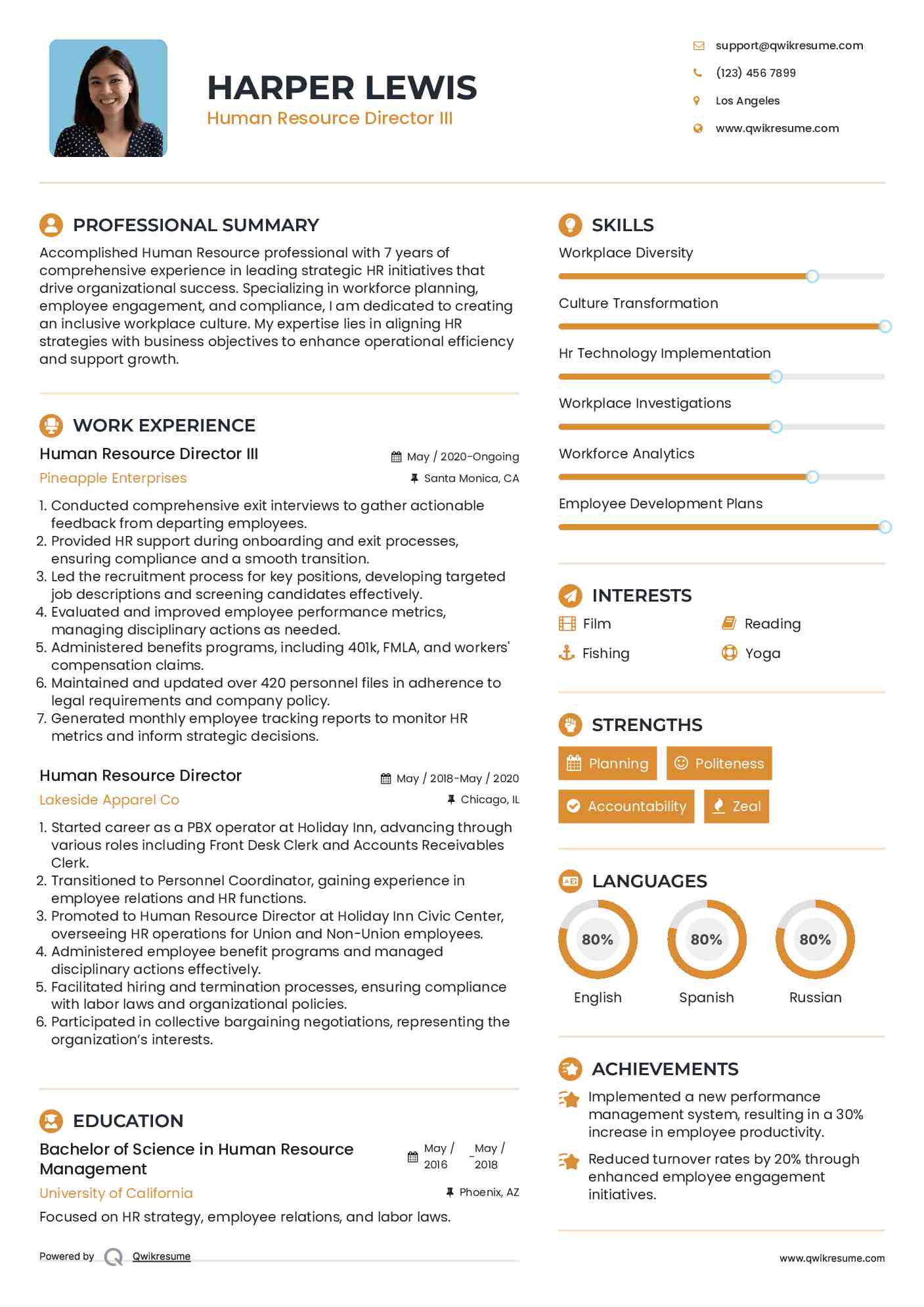 Human Resource Director III Resume Example