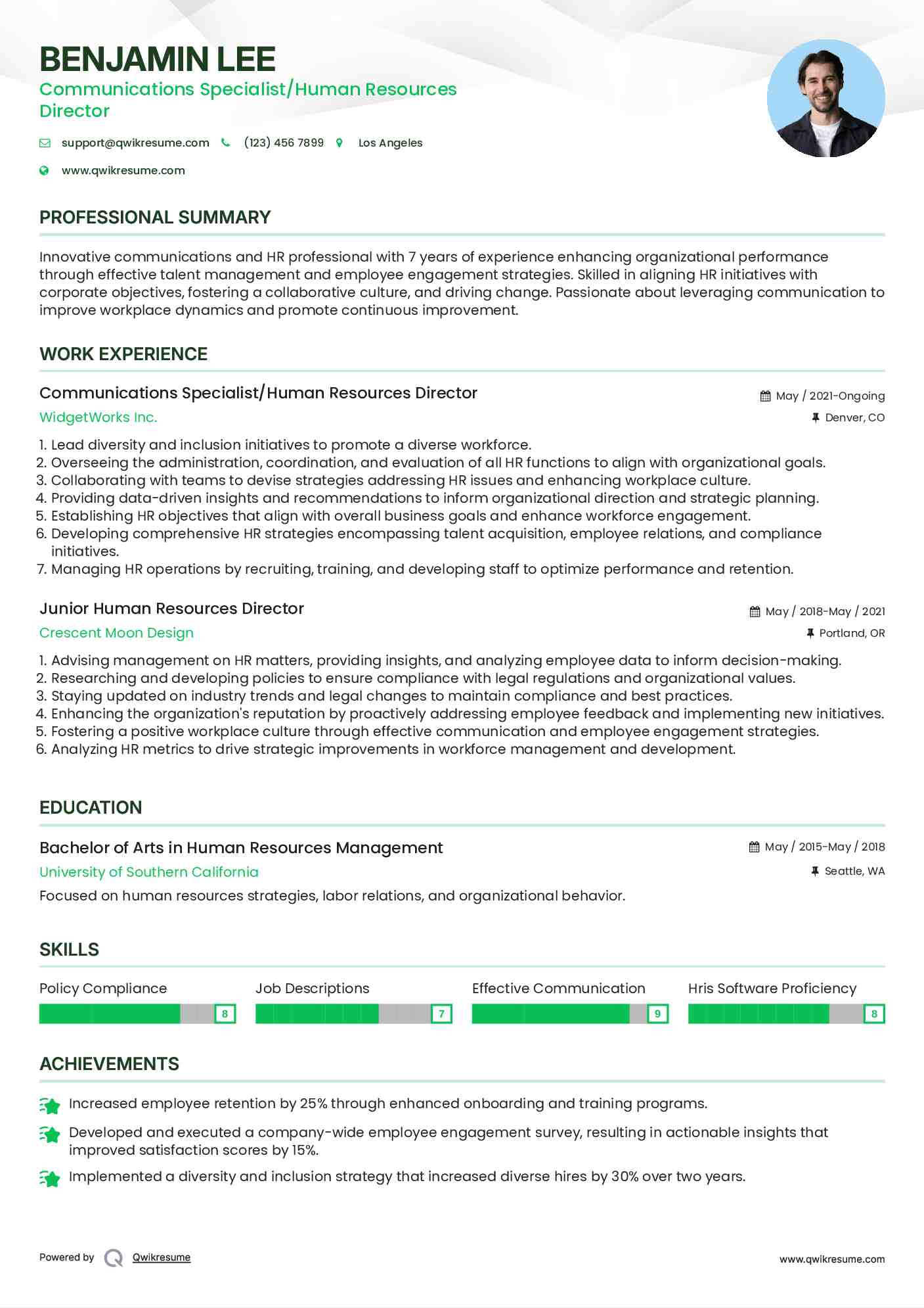 Communications Specialist/Human Resources Director Resume Format