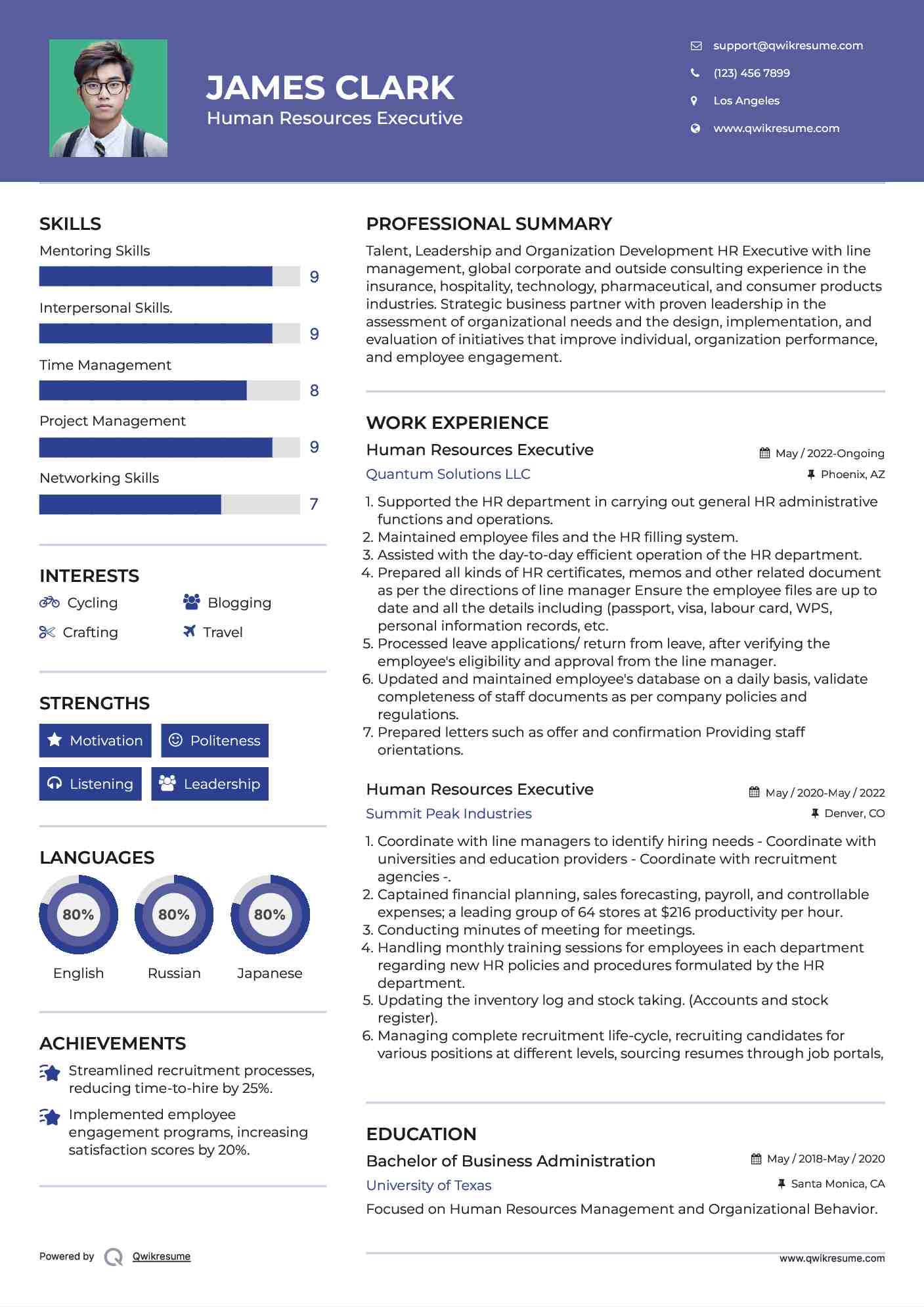 Human Resources Executive Resume Sample