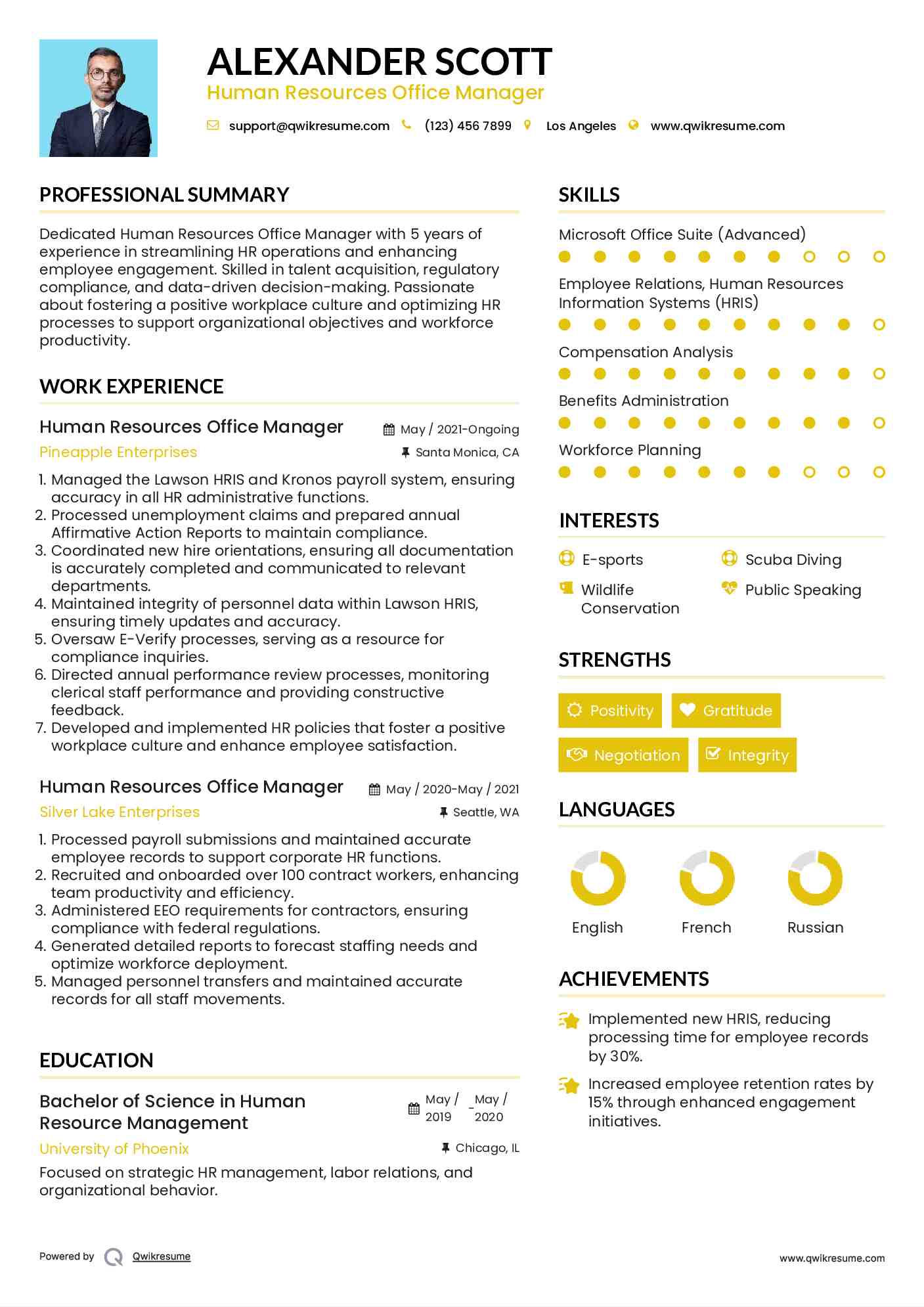 Human Resources Office Manager Resume Example