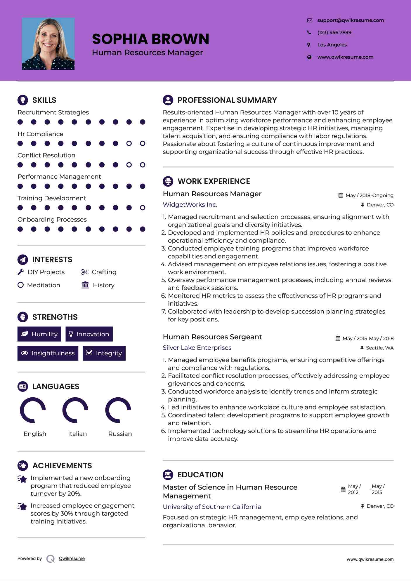 Human Resources Manager Resume Example