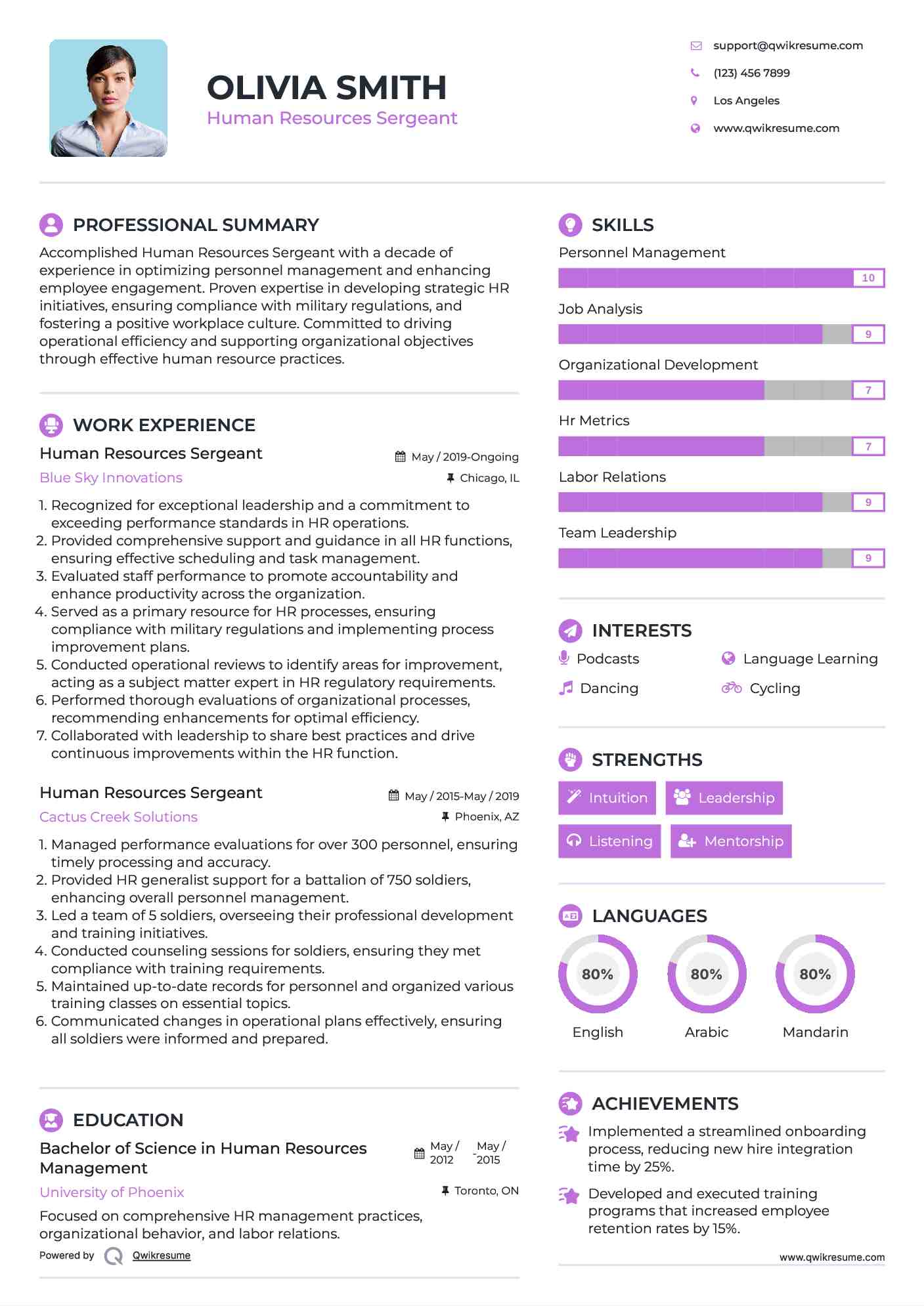 Human Resources Sergeant Resume Example