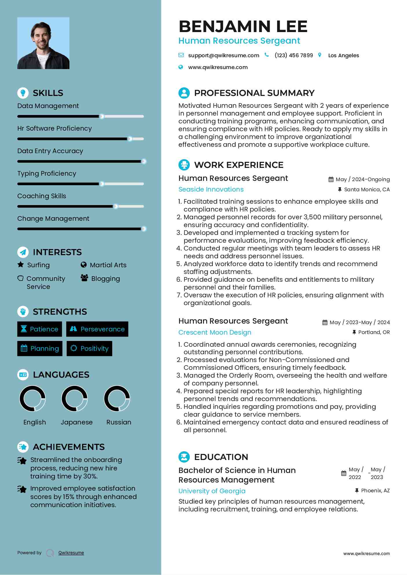 Human Resources Sergeant Resume Template