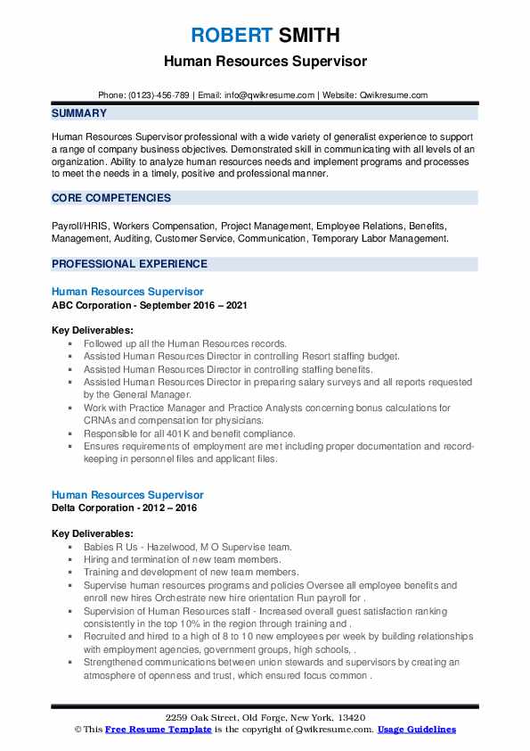 human-resources-supervisor-resume-samples-qwikresume