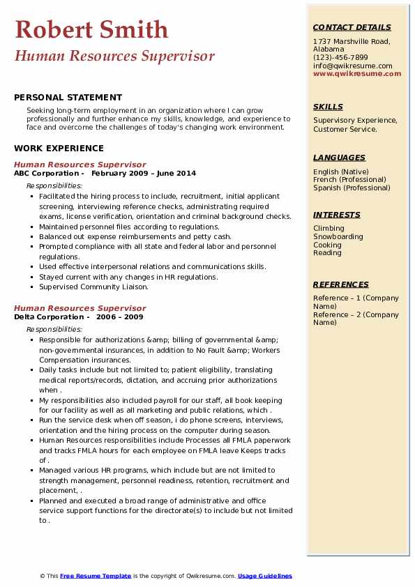 human-resources-supervisor-resume-samples-qwikresume