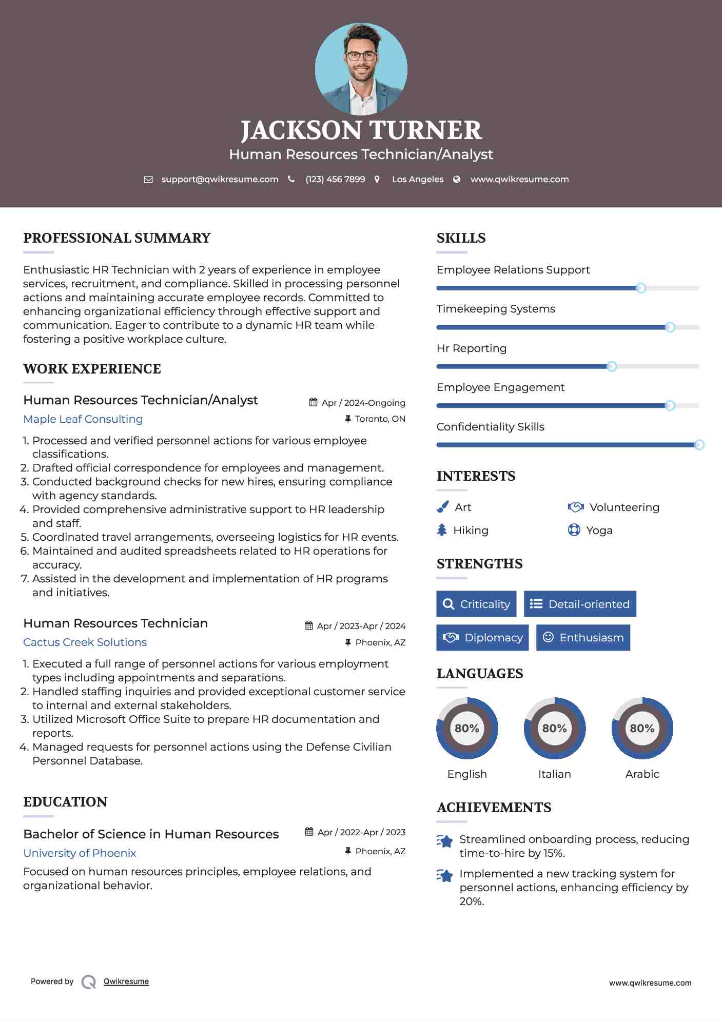 Human Resources Technician/Analyst Resume Model