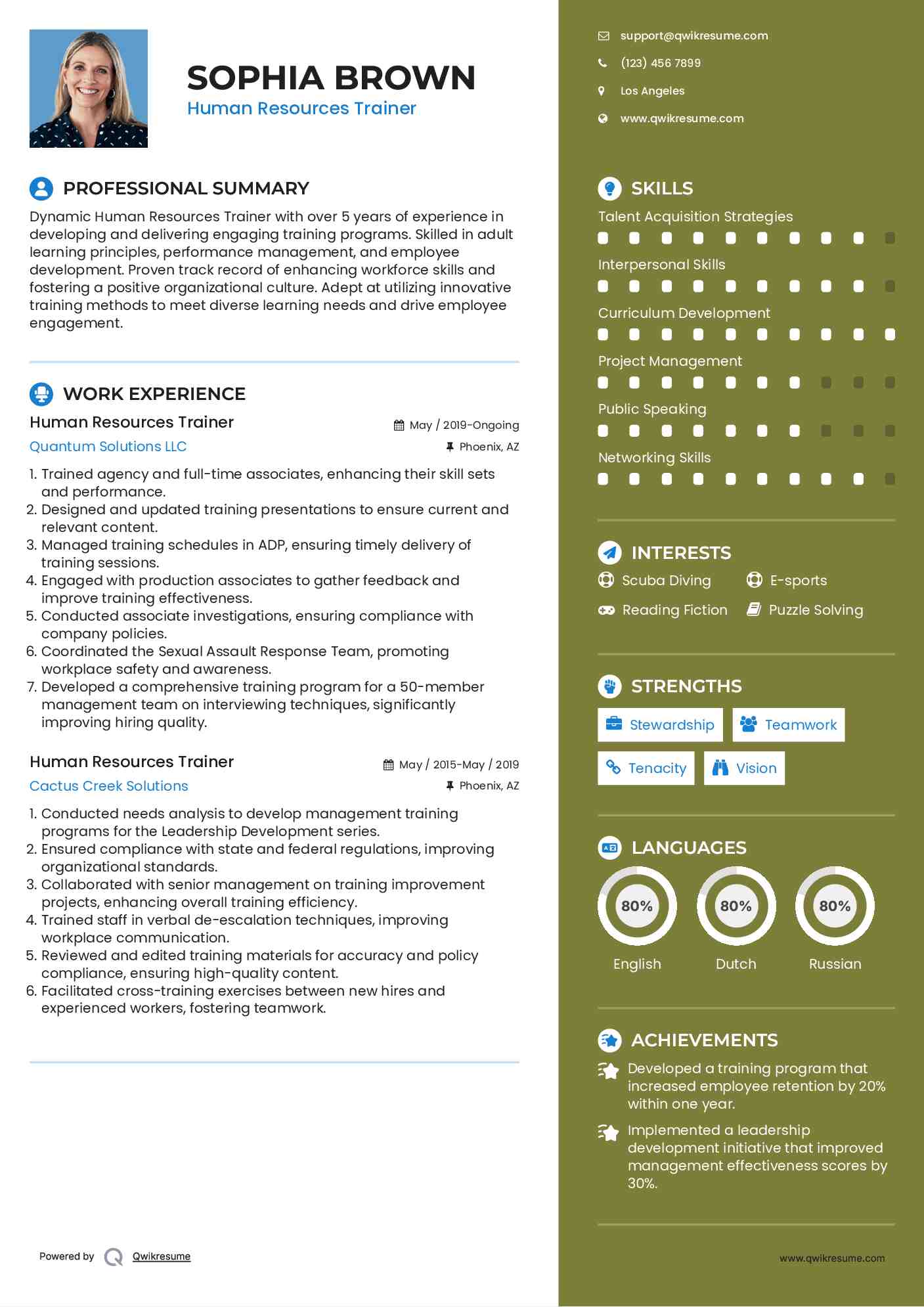 Human Resources Trainer Resume Template