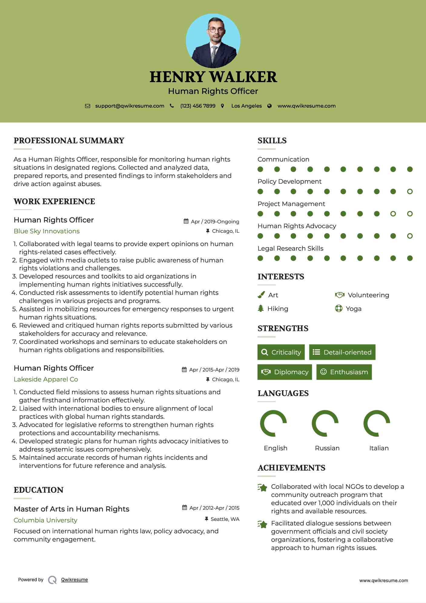 Human Rights Officer Resume Model