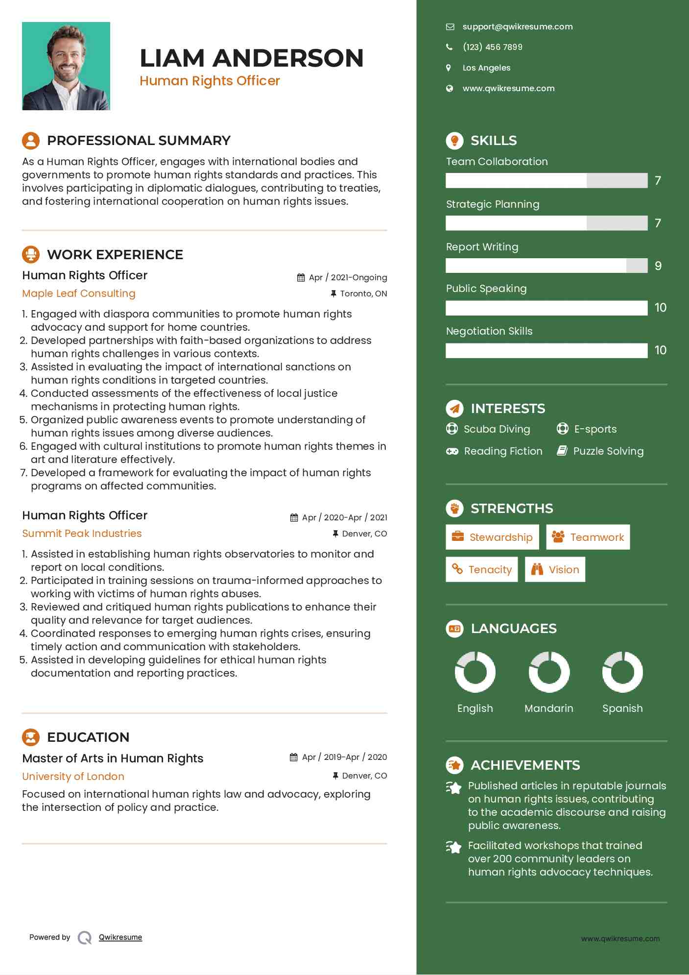 Human Rights Officer Resume Model
