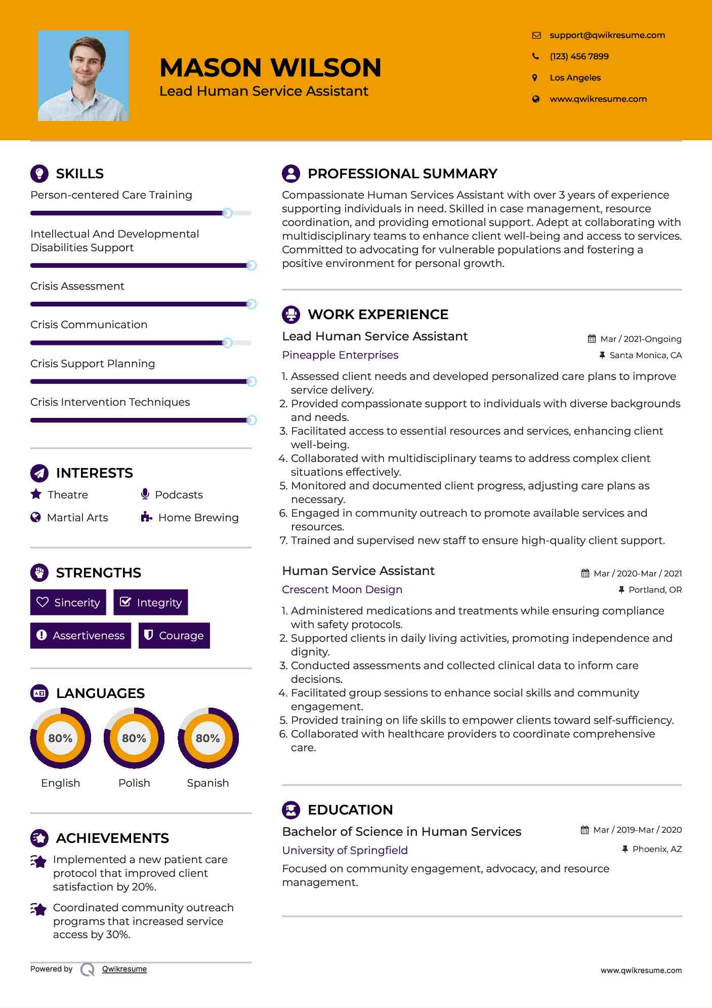 Lead Human Service Assistant Resume Model