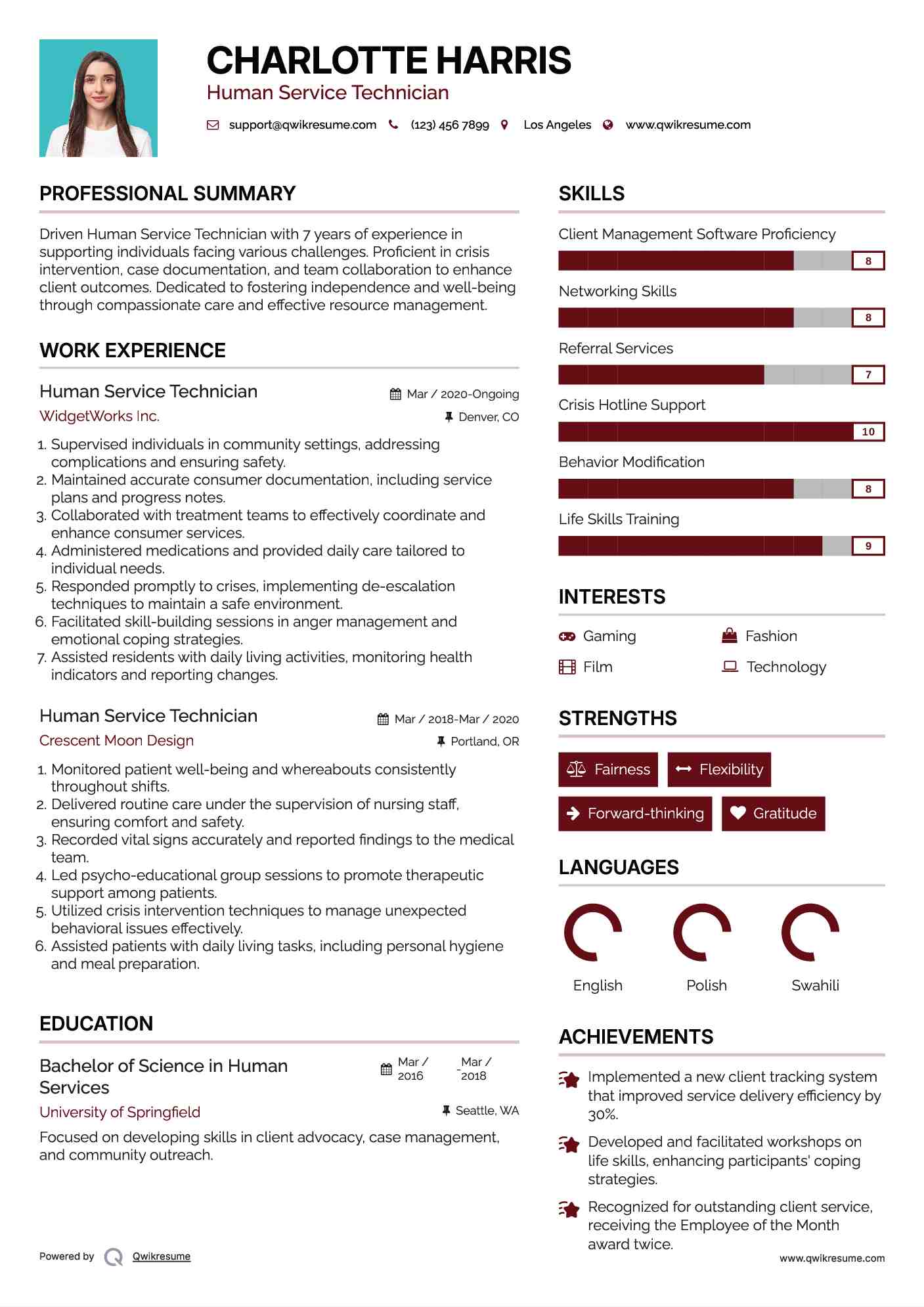 Human Service Technician Resume Template