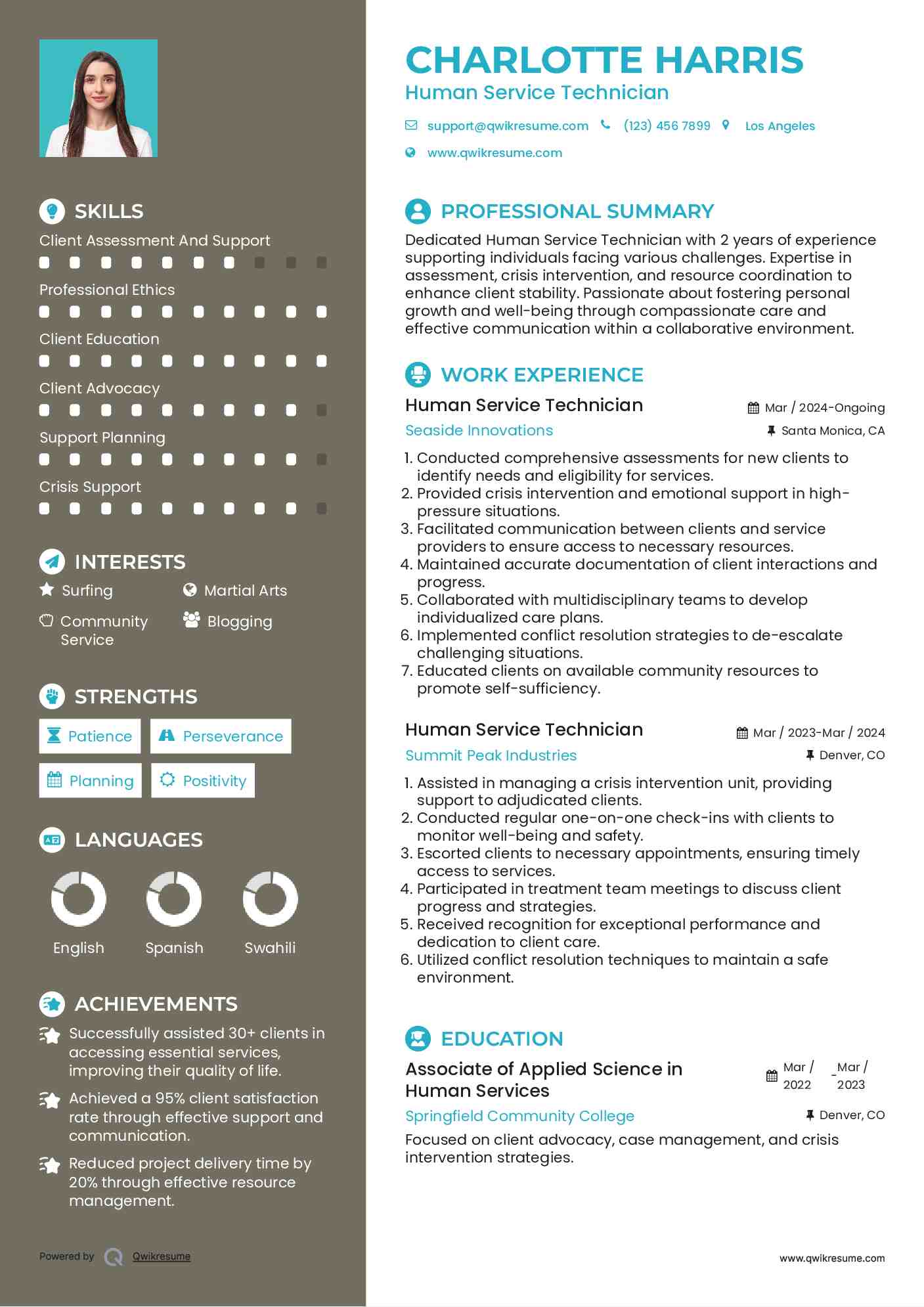 Human Service Technician Resume Template