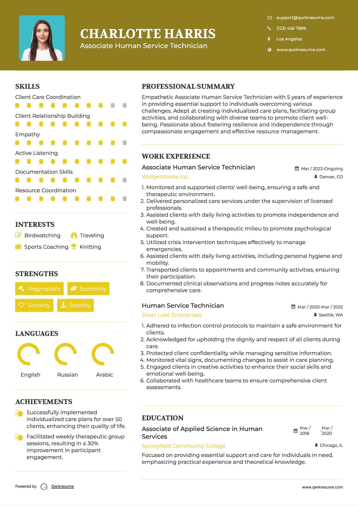 Associate Human Service Technician Resume Format