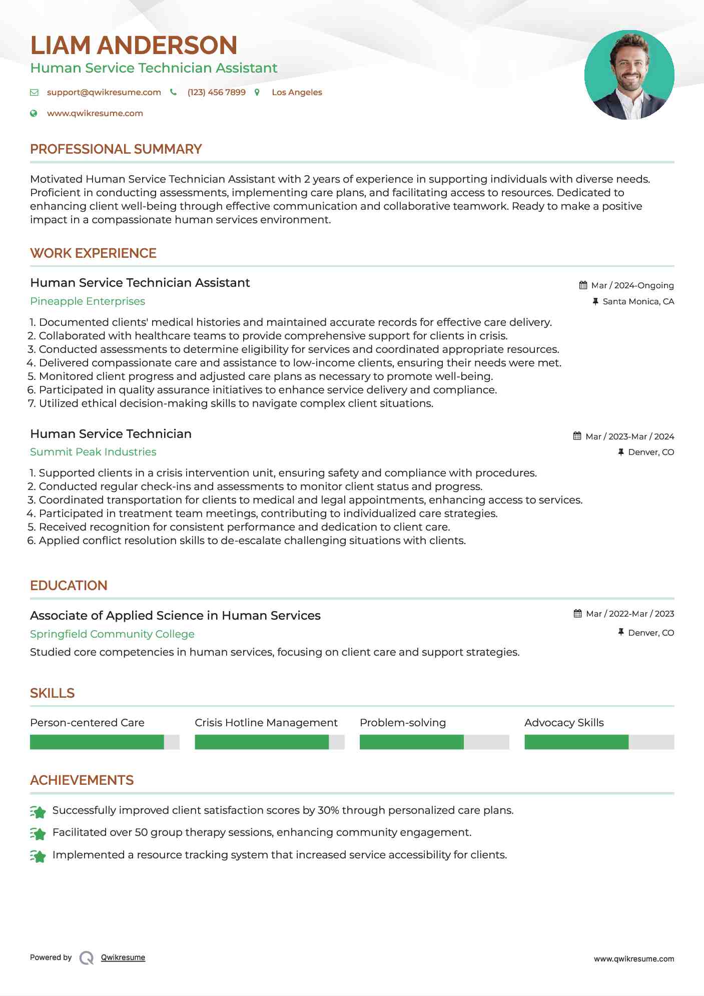 Human Service Technician Assistant Resume Template