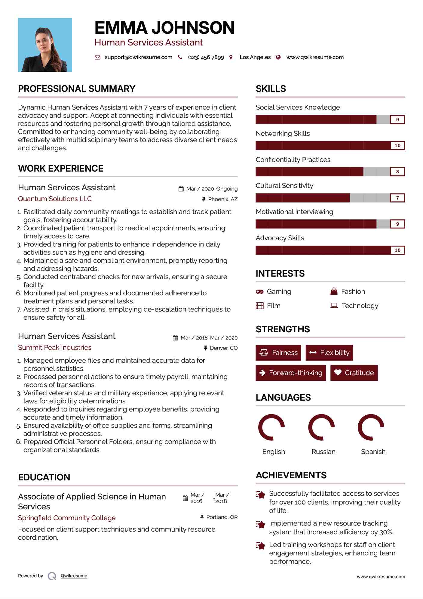 Human Services Assistant Resume Sample