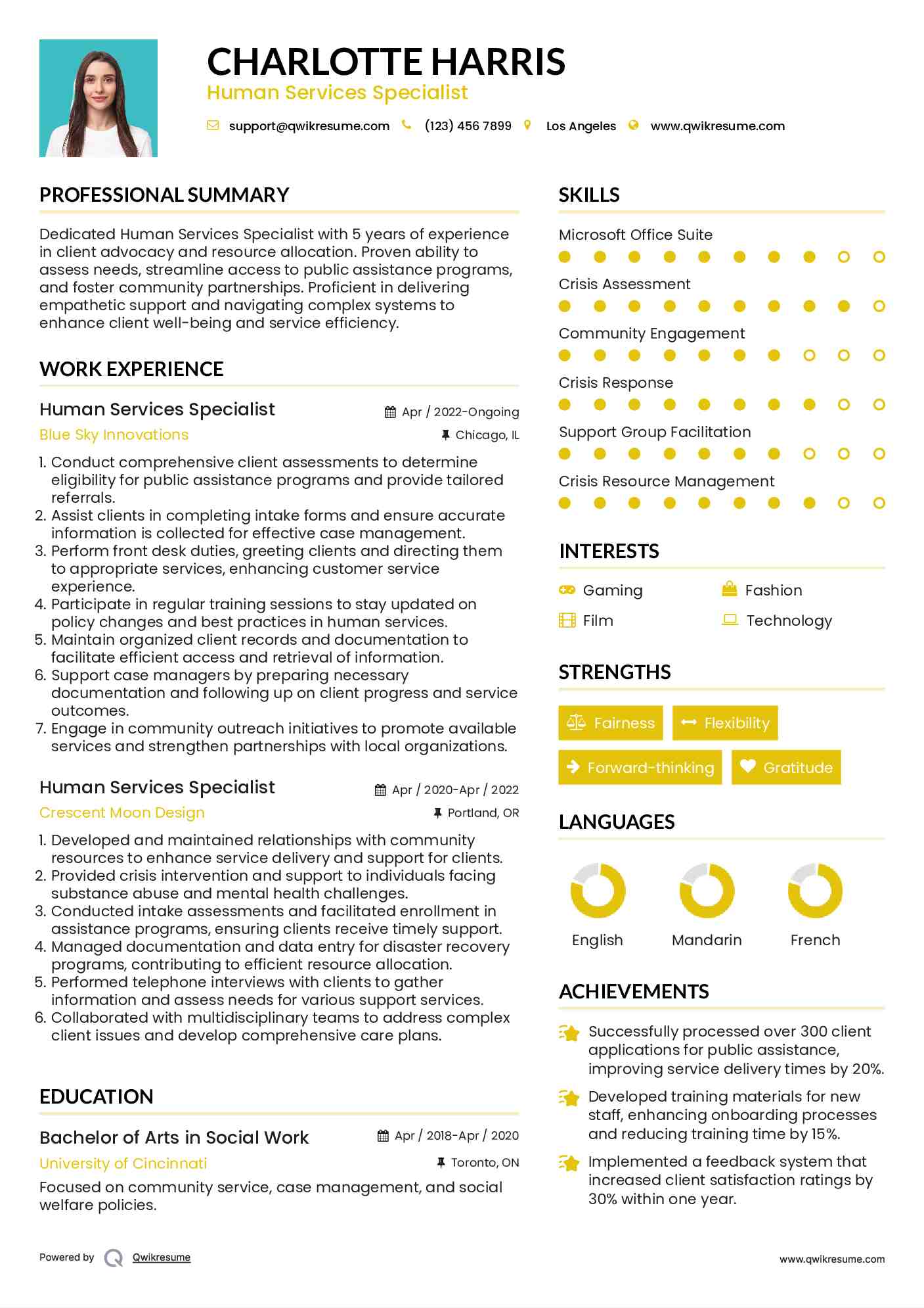 Human Services Specialist Resume Sample