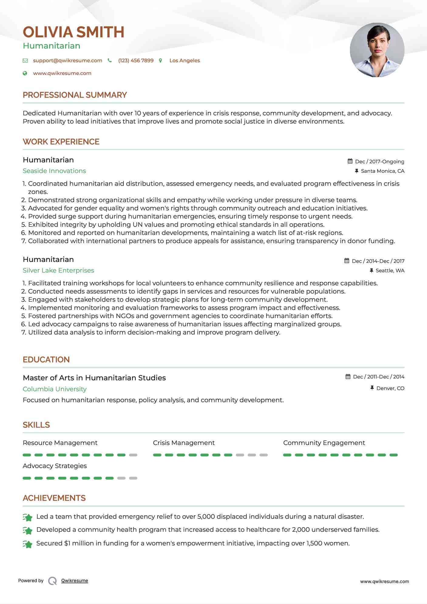 Humanitarian Resume Model