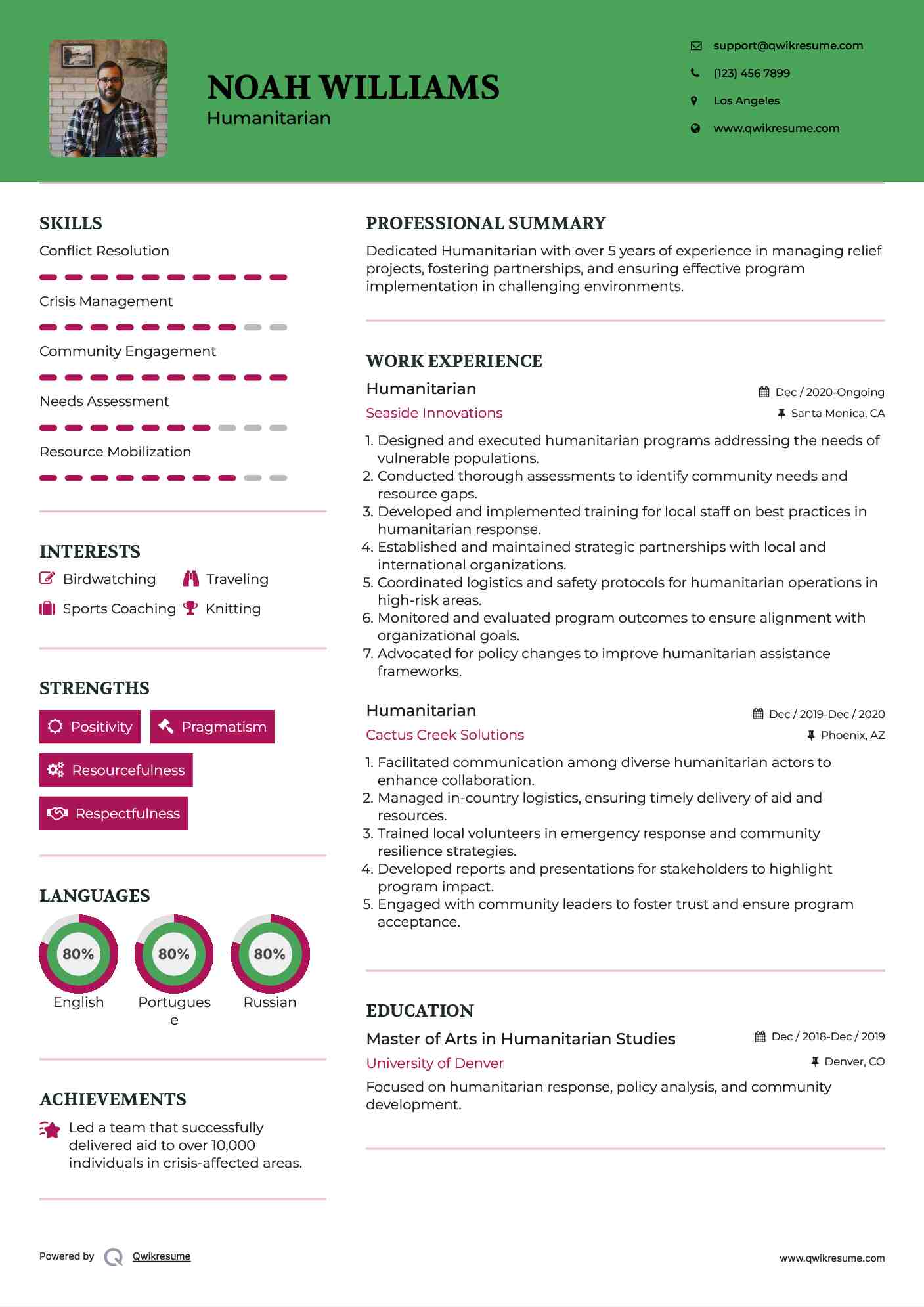 Humanitarian Resume Template