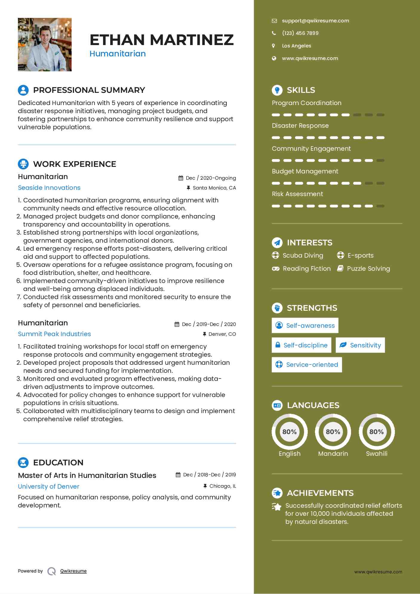 Humanitarian Resume Template