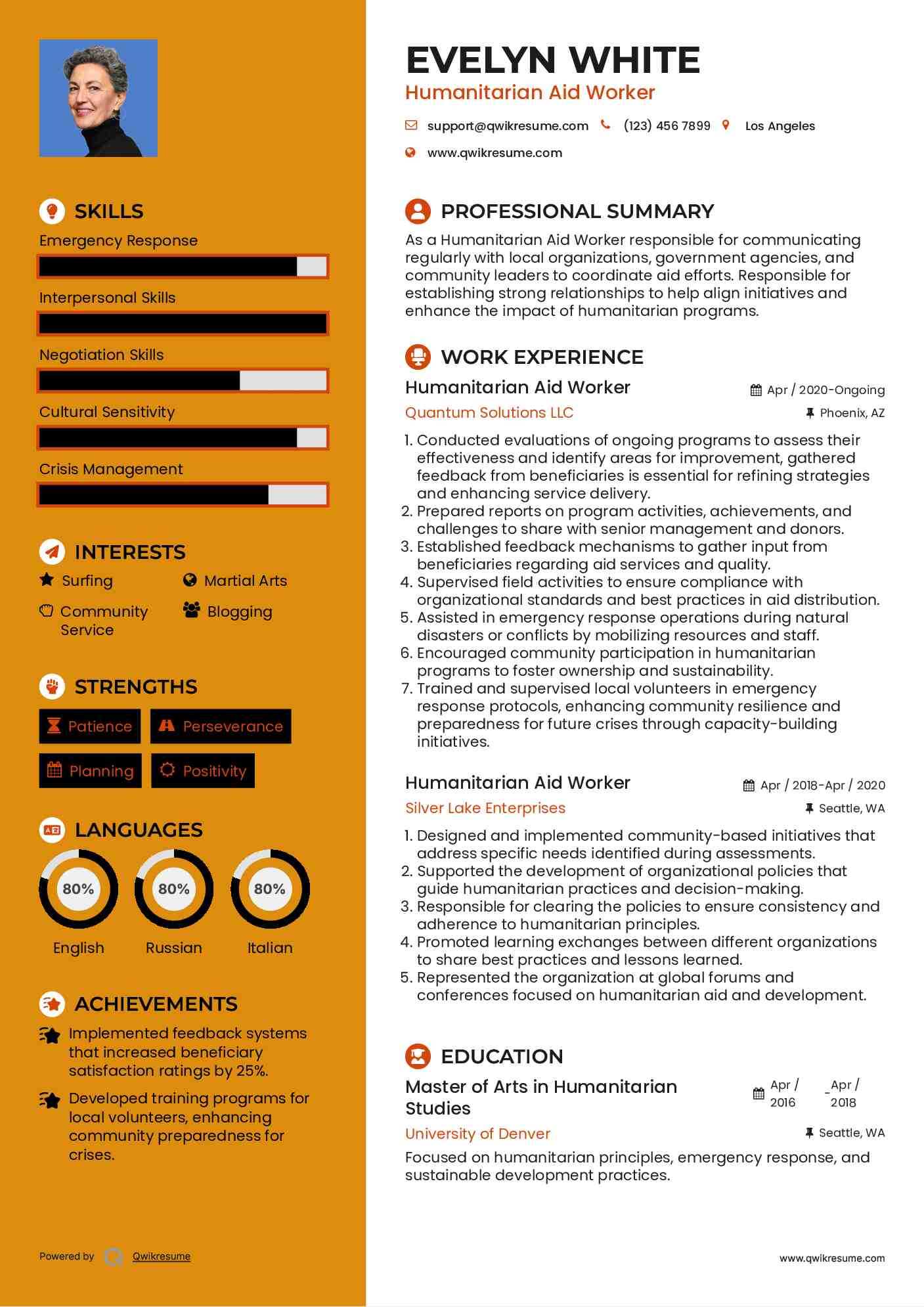 Humanitarian Aid Worker Resume Model
