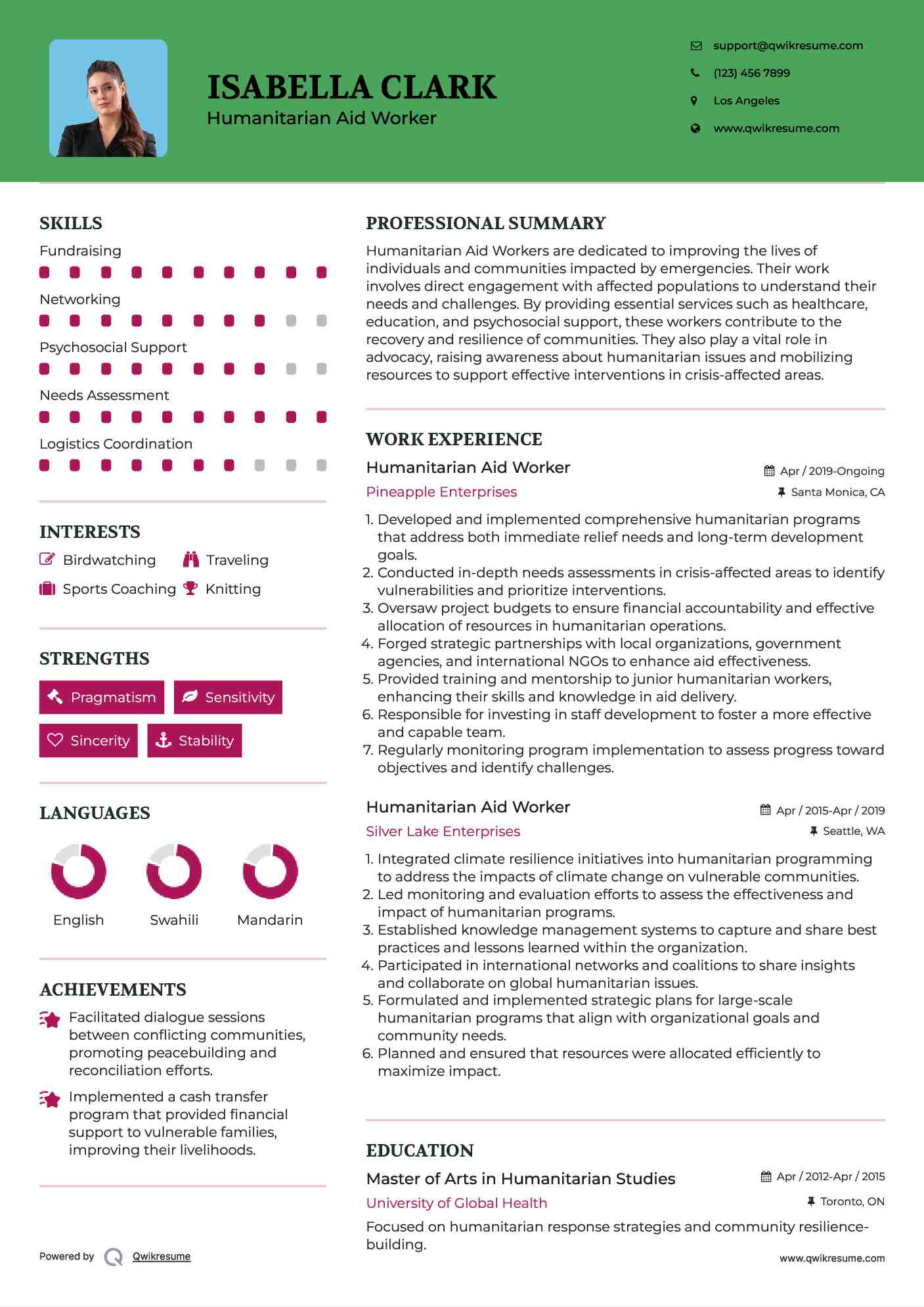 Humanitarian Aid Worker Resume Template