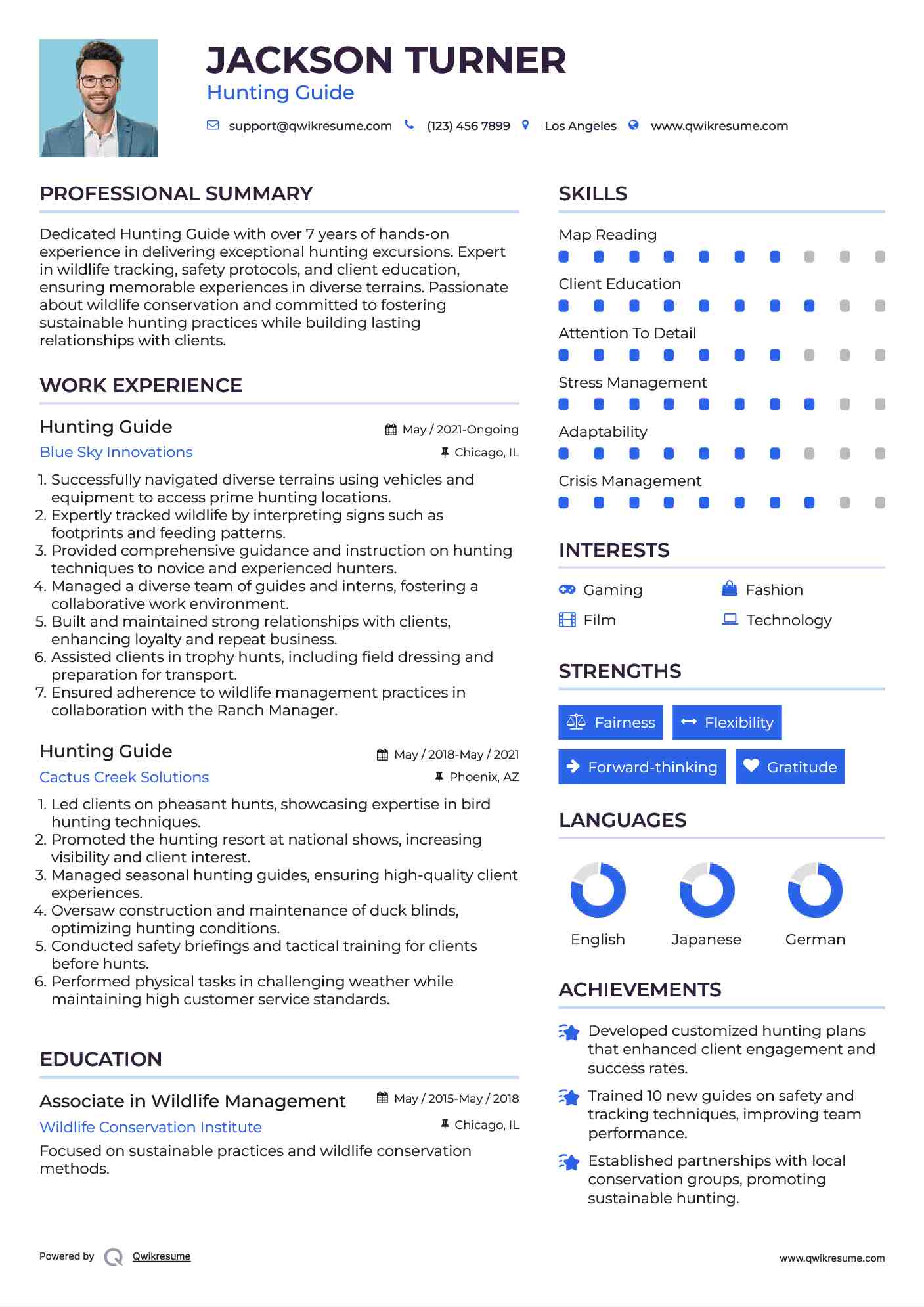 Hunting Guide Resume Samples QwikResume