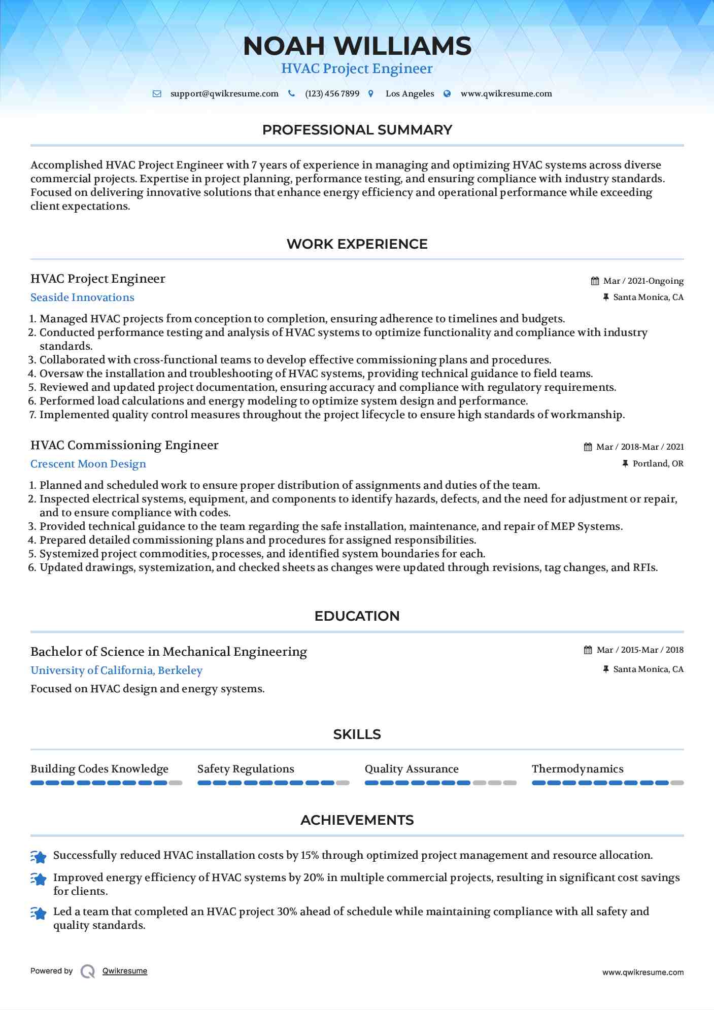 HVAC Project Engineer Resume Model