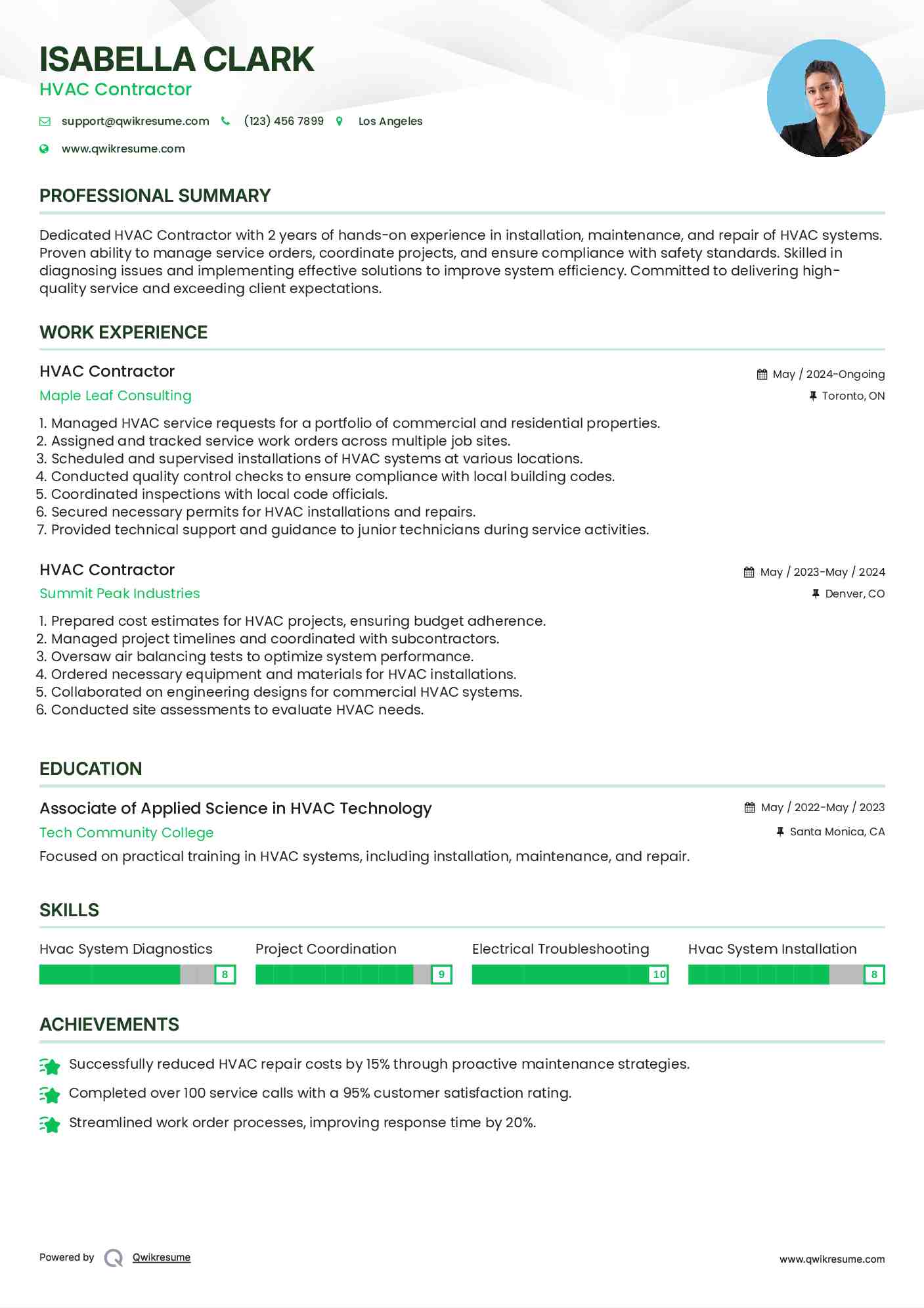 HVAC Contractor Resume Template