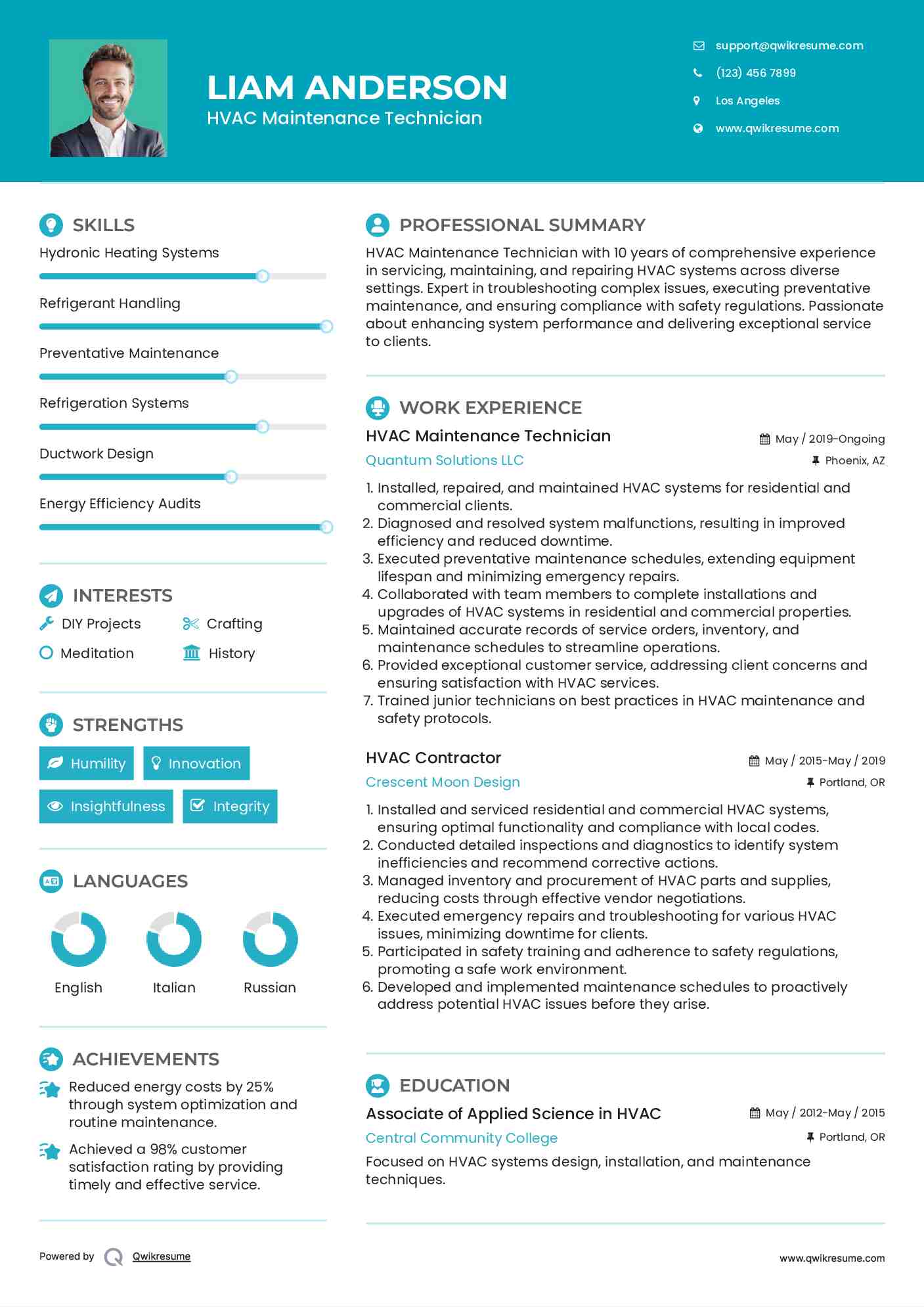 HVAC Maintenance Technician Resume Sample