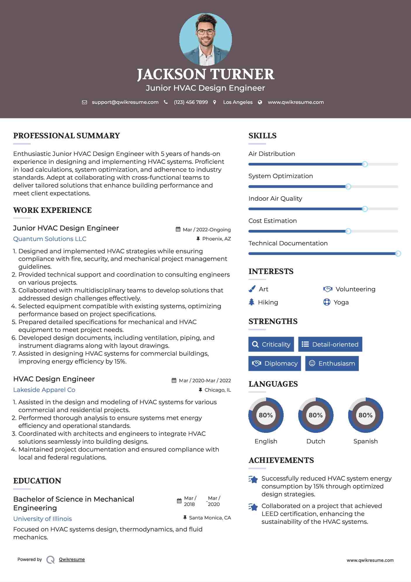 Junior HVAC Design Engineer Resume Example