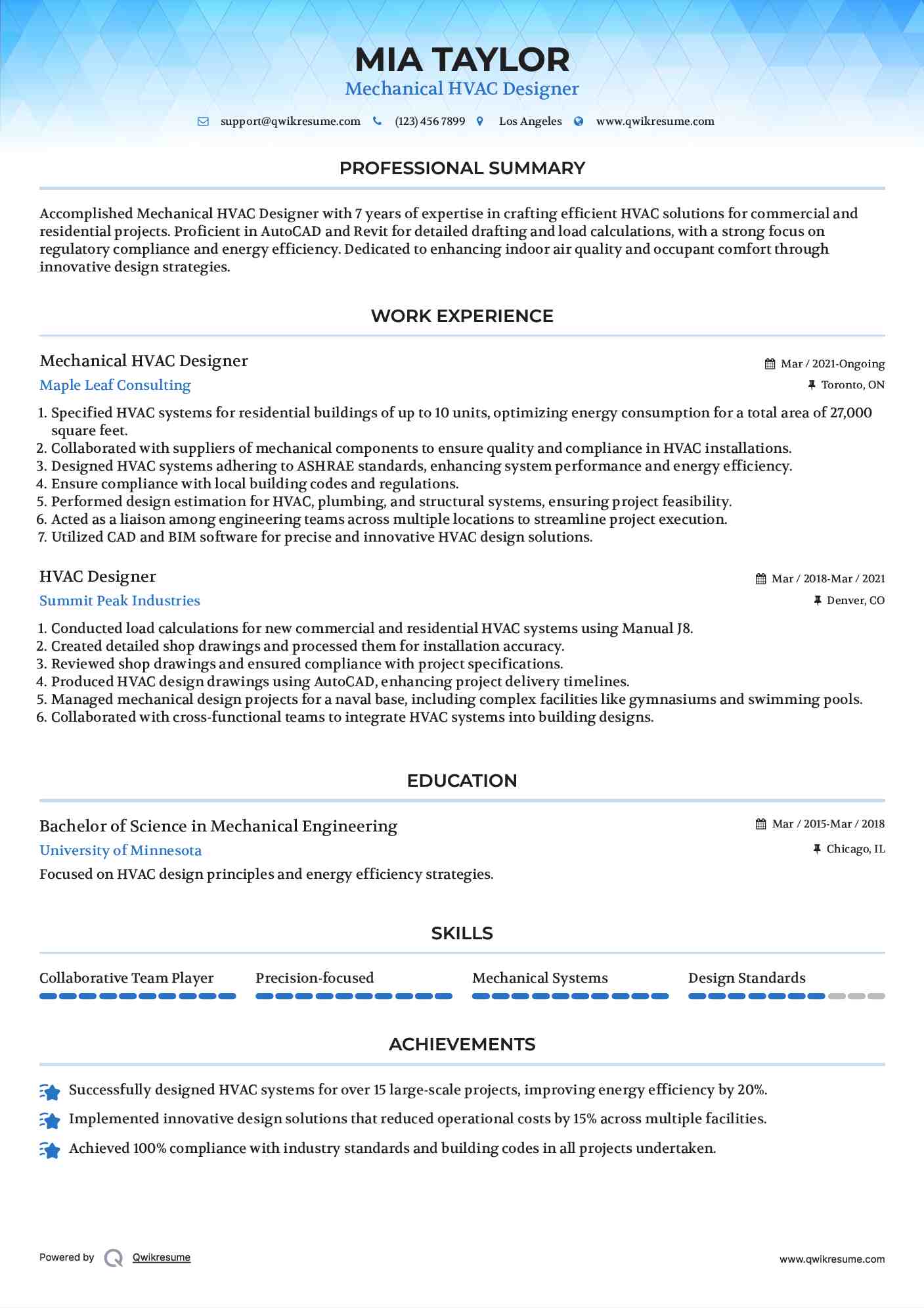 Mechanical HVAC Designer Resume Format