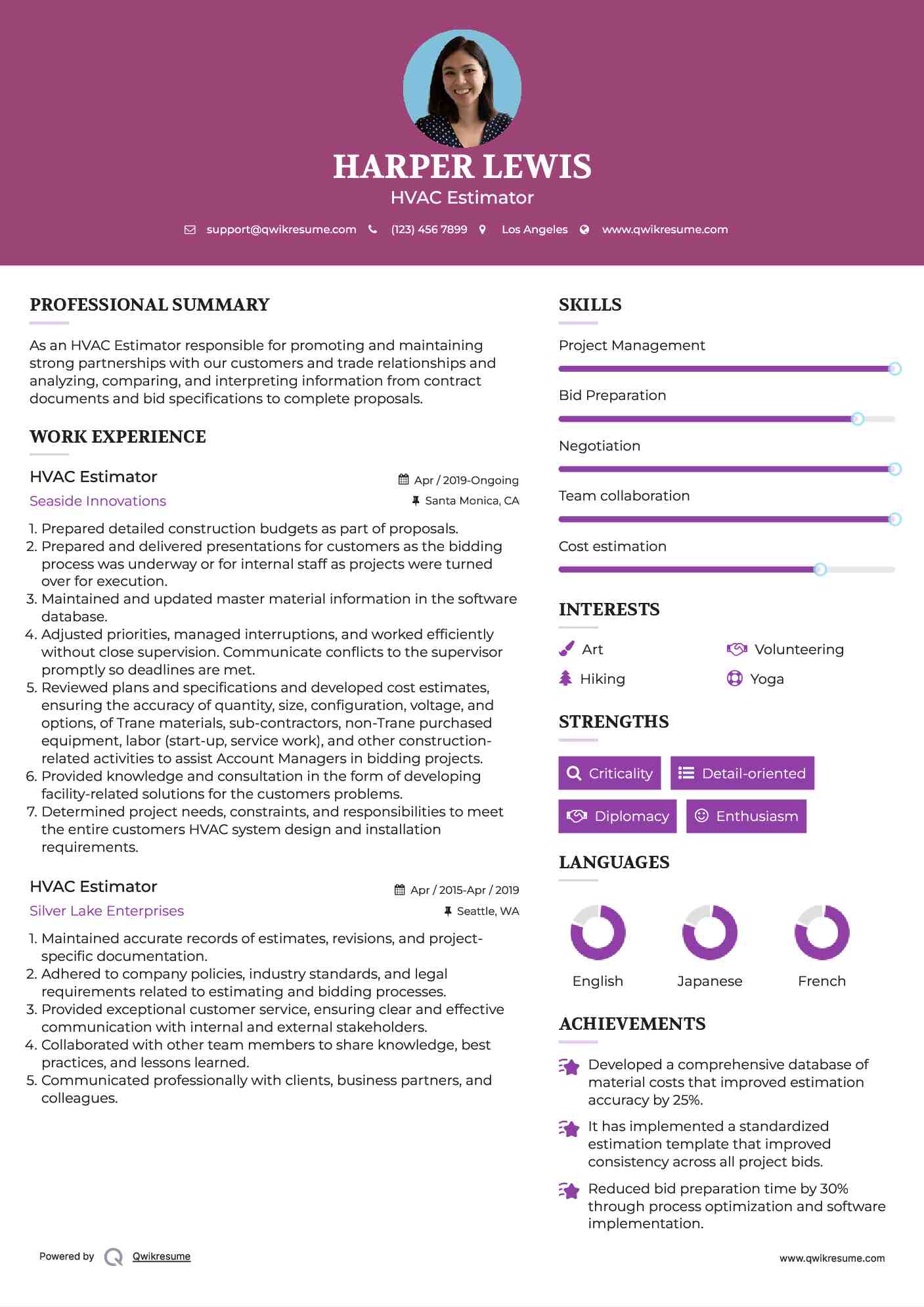 HVAC Estimator Resume Template
