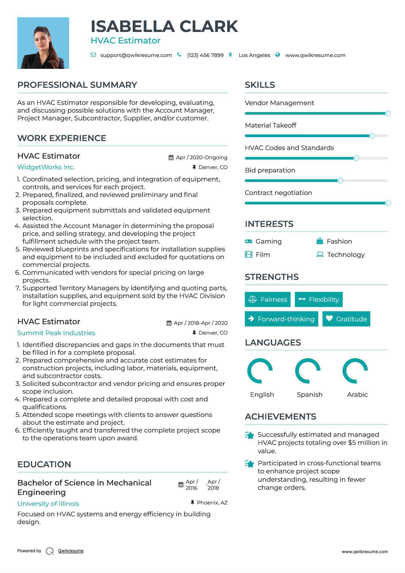 HVAC Estimator  Resume Model