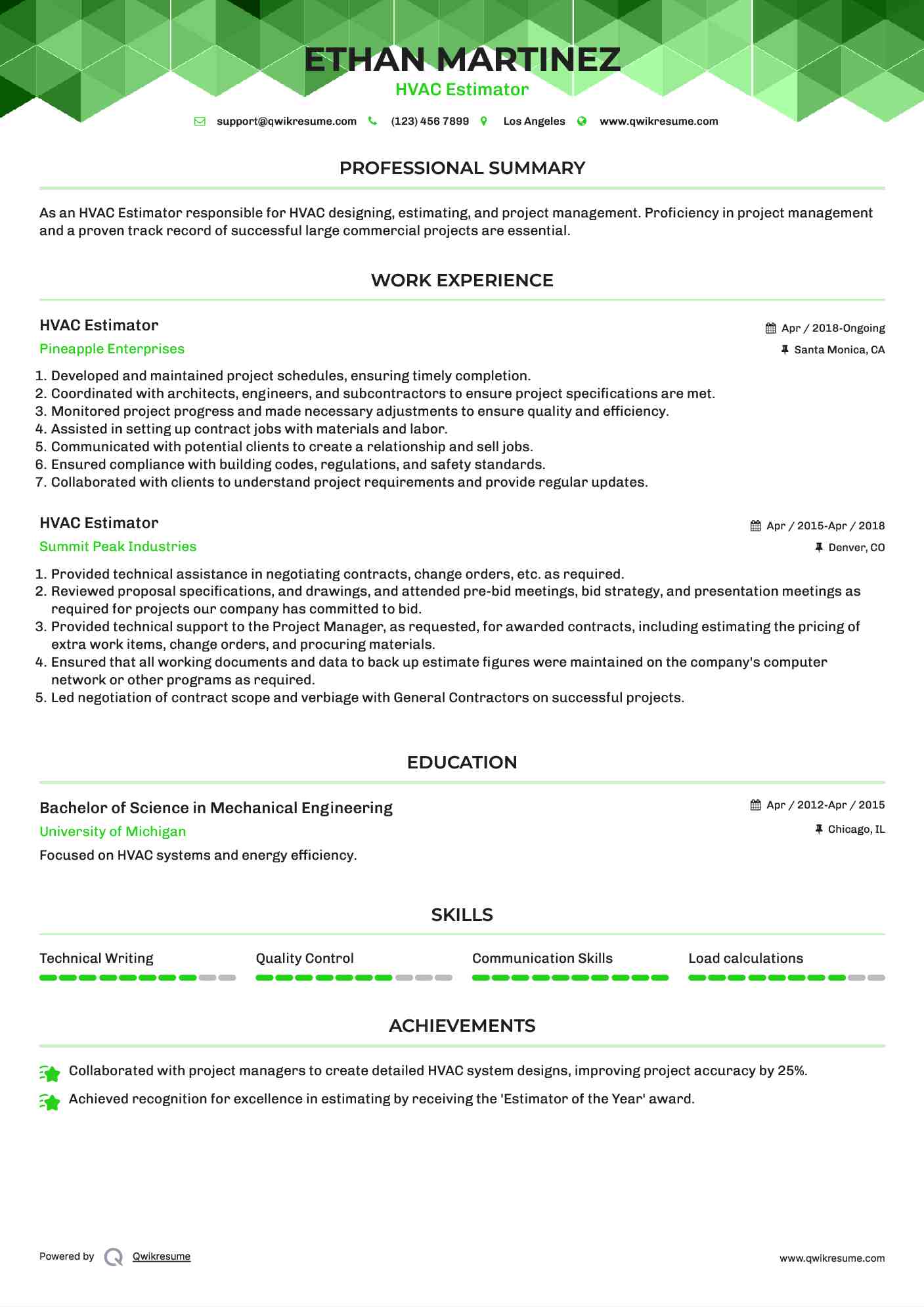 Hvac Estimator Resume Samples QwikResume