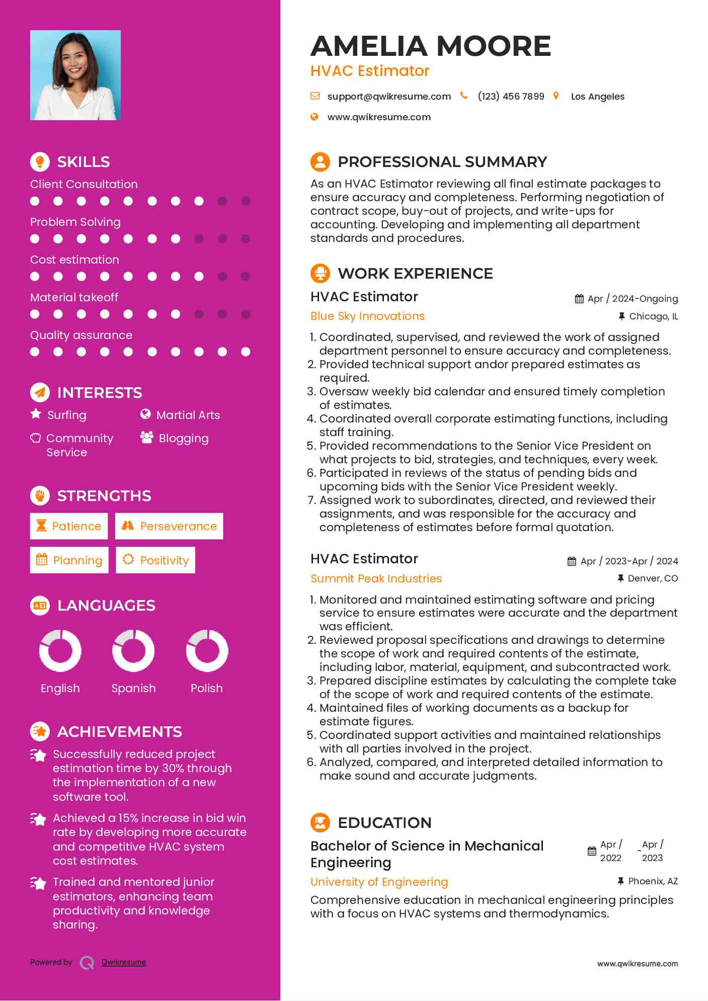 Hvac Estimator Resume Samples QwikResume