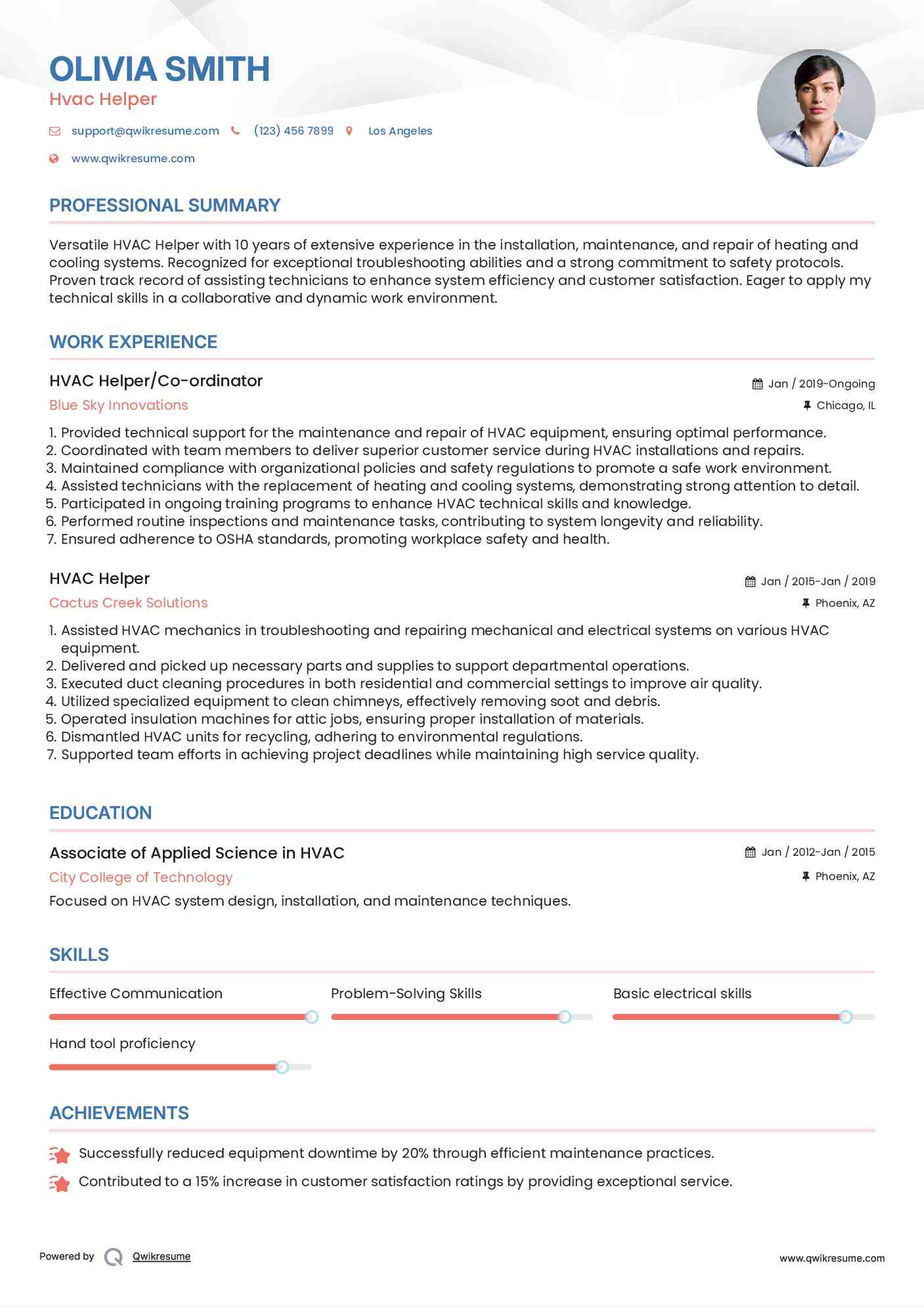 Hvac Helper Resume Samples QwikResume