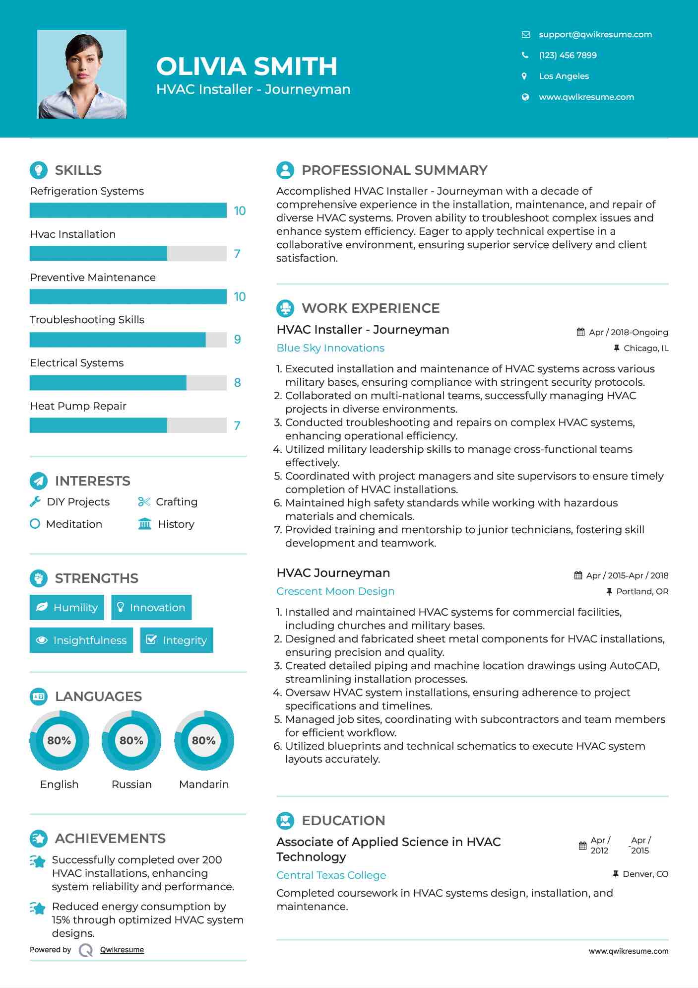 HVAC Installer - Journeyman Resume Template