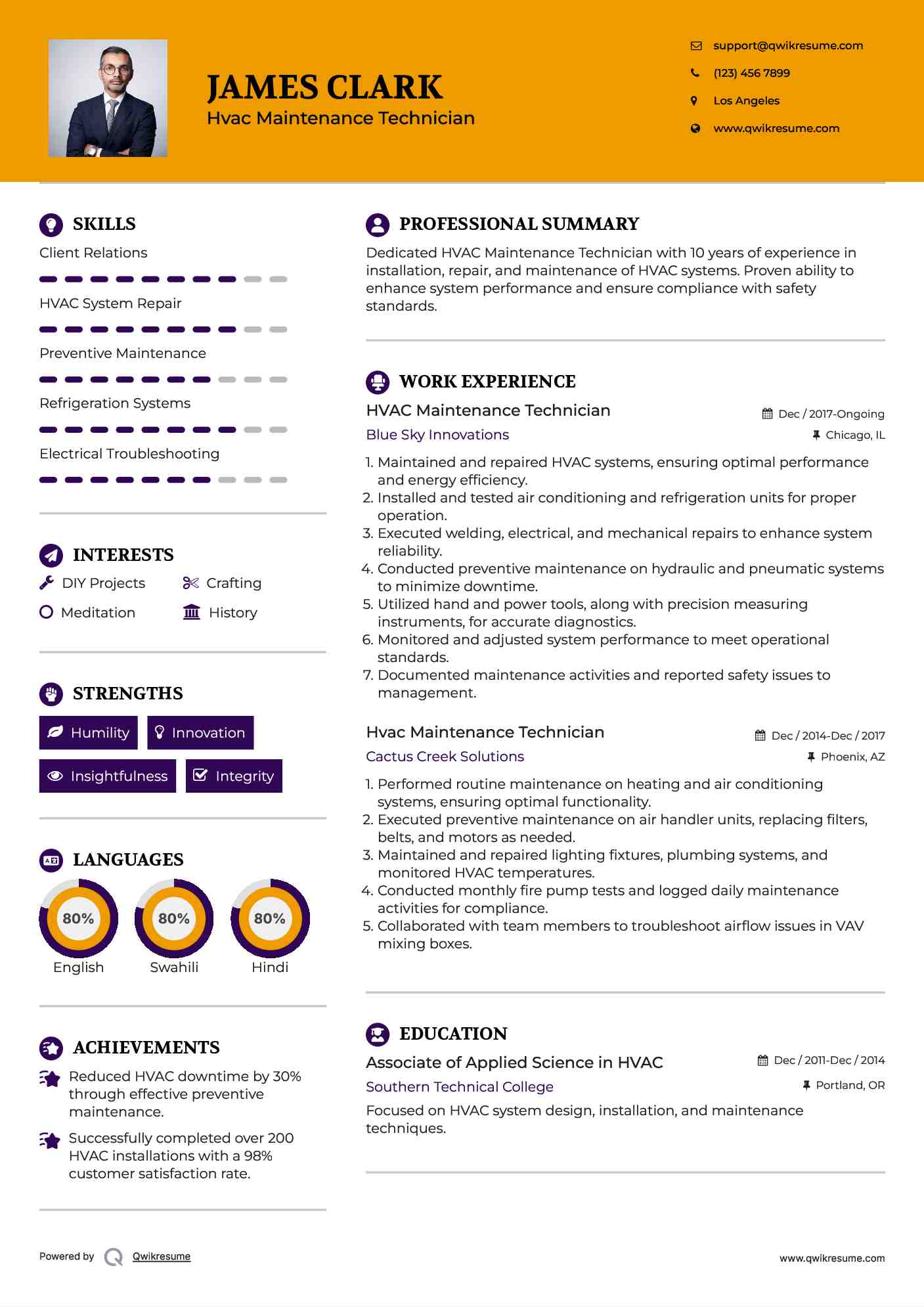 HVAC Maintenance Technician Resume Template
