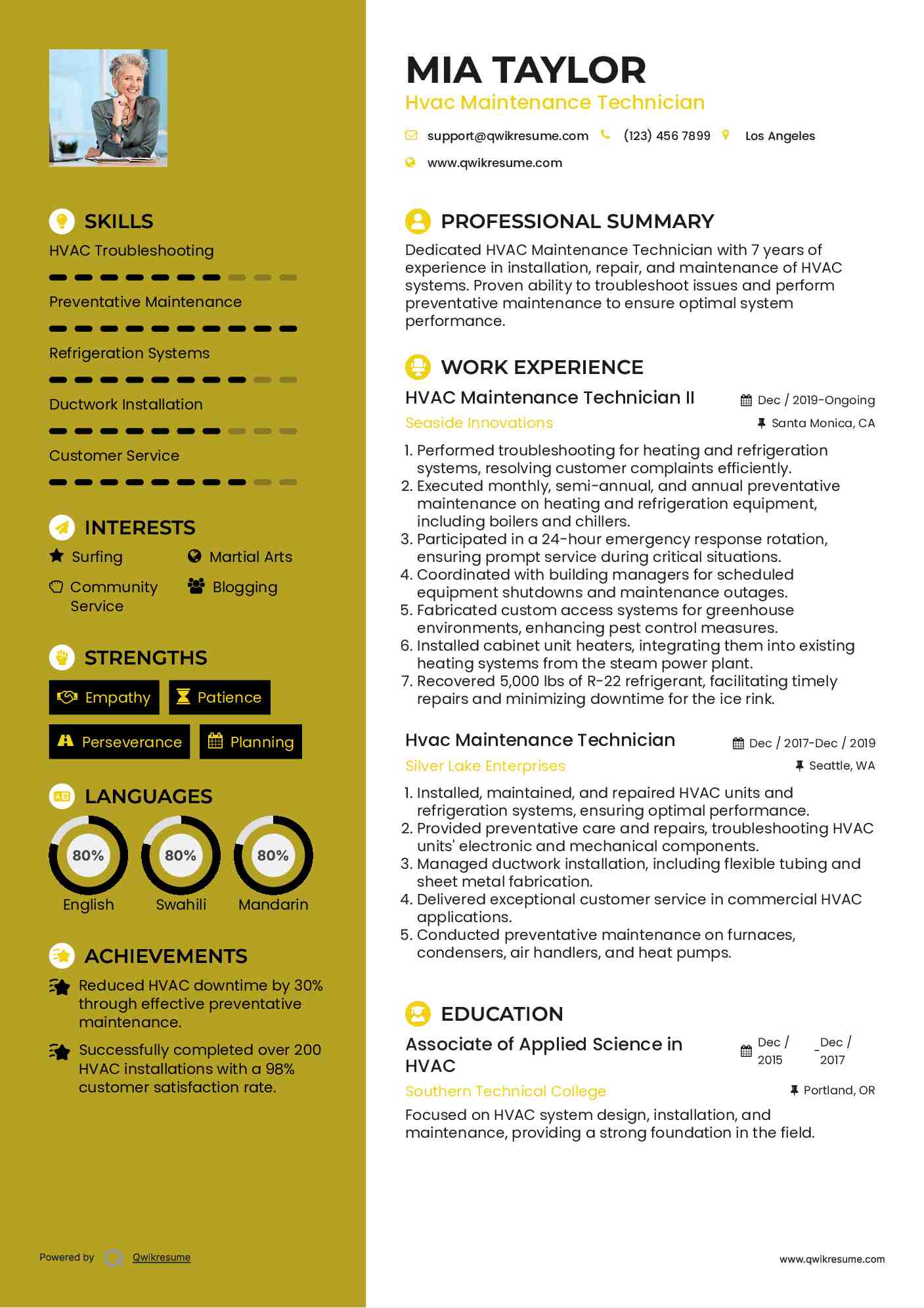 HVAC Maintenance Technician II Resume Template