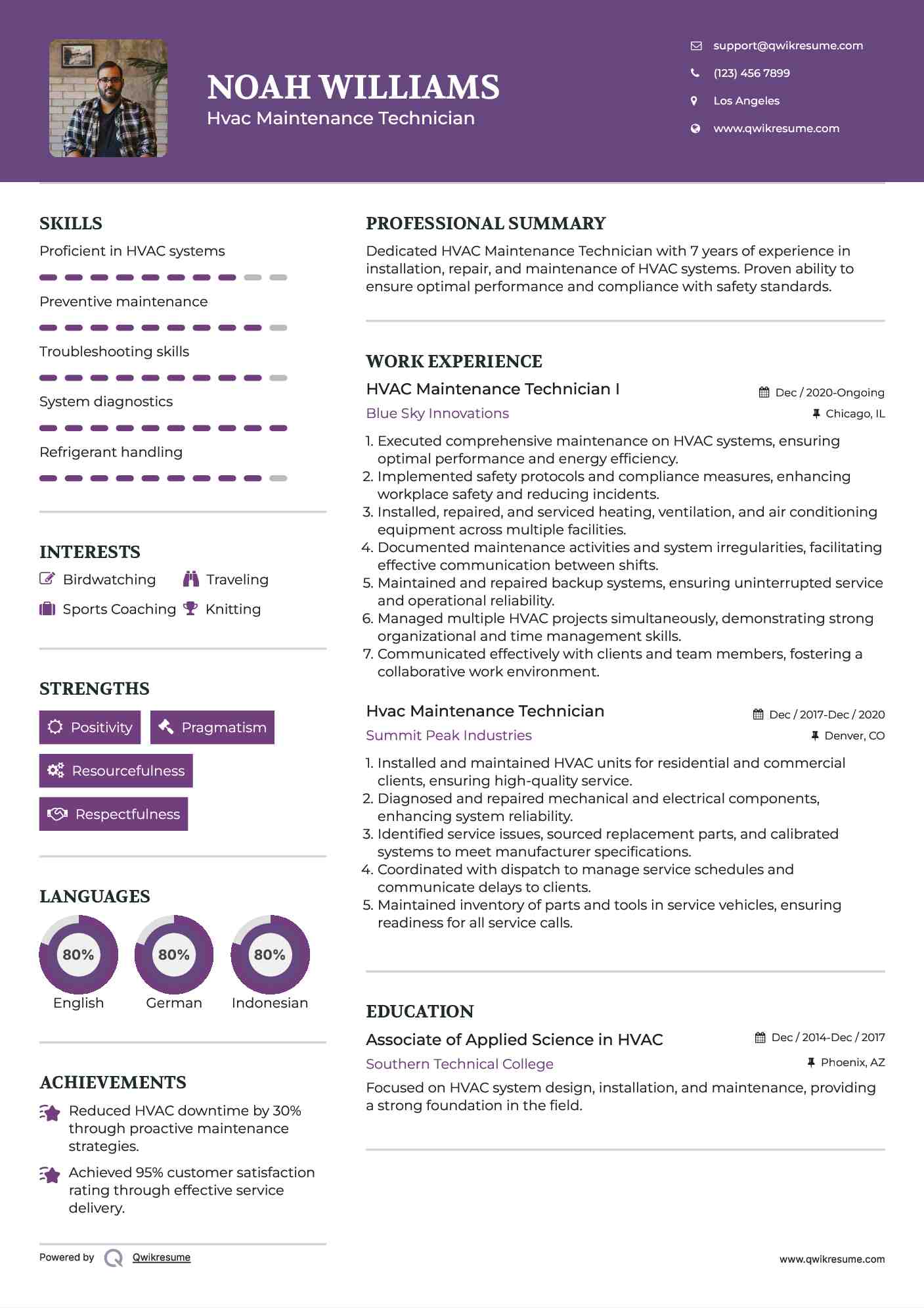 HVAC Maintenance Technician I Resume Sample