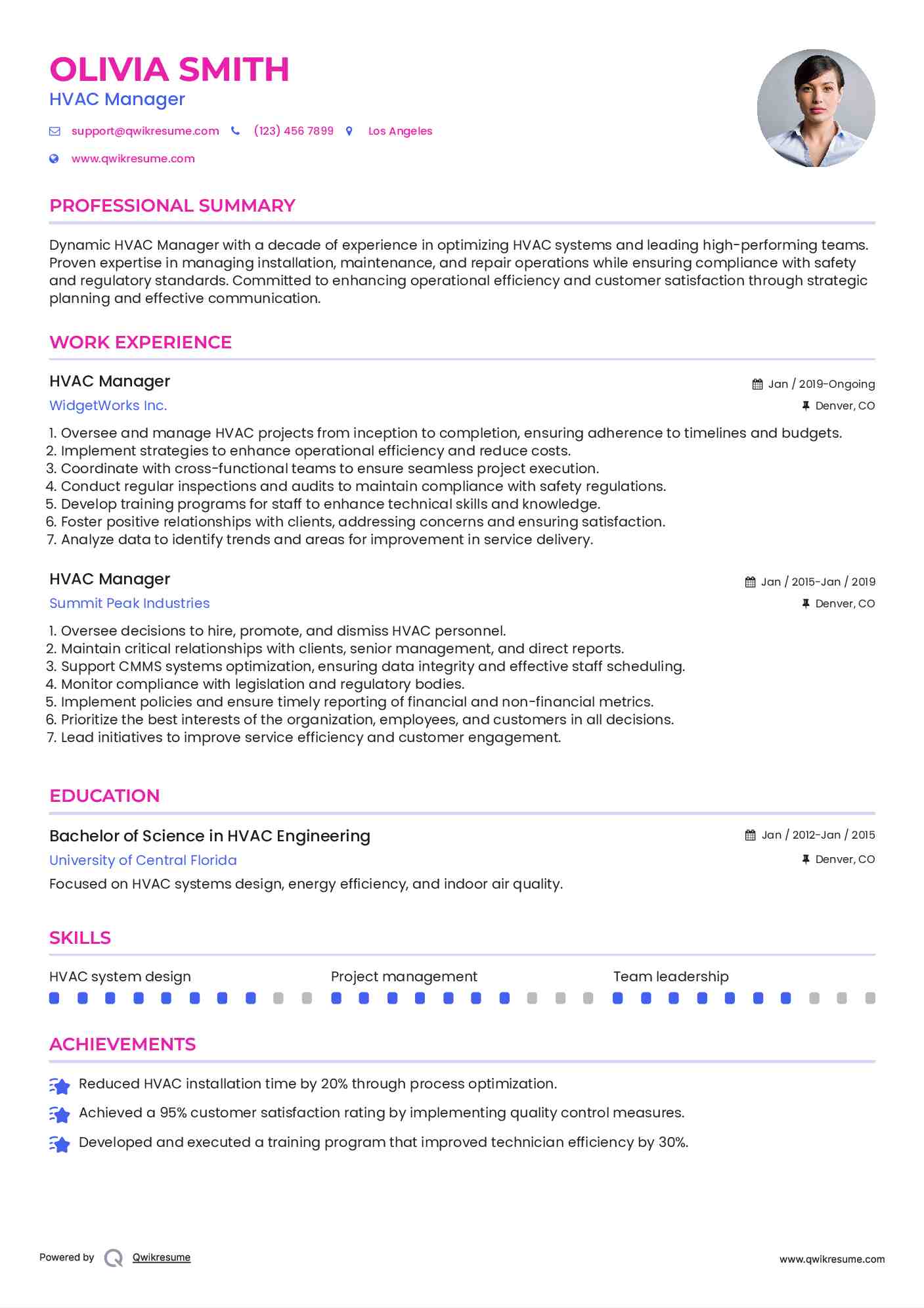 HVAC Manager Resume Template