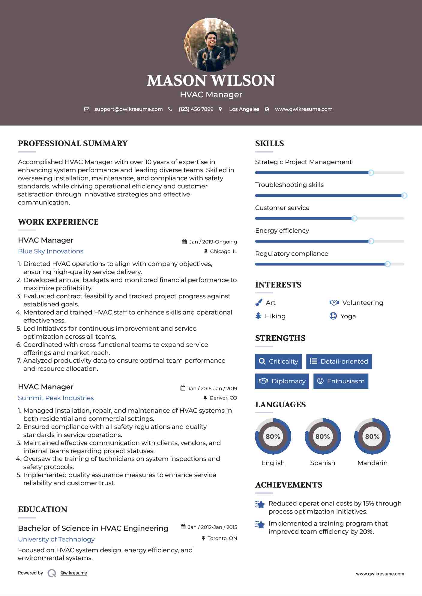 HVAC Manager Resume Format