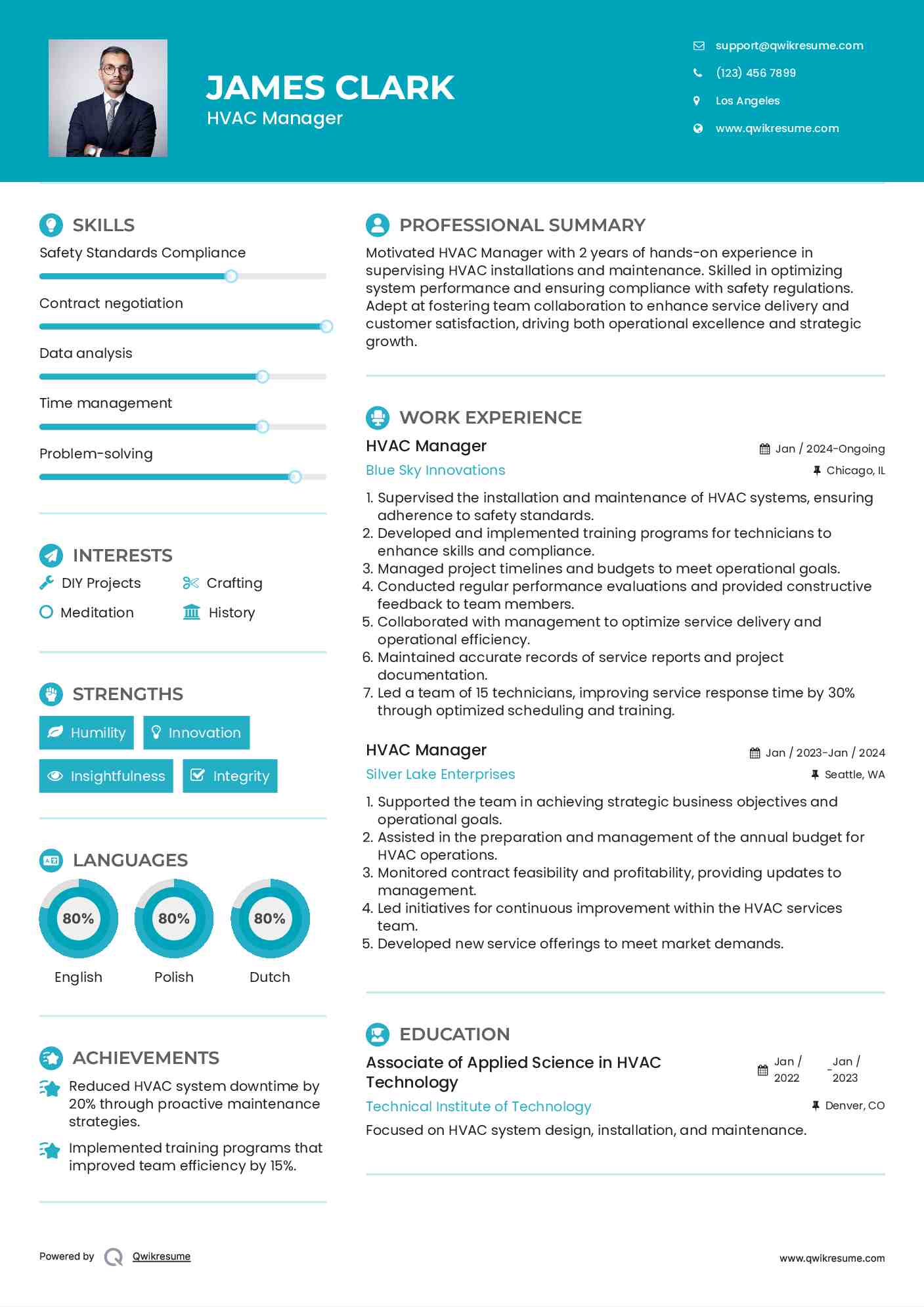 HVAC Manager Resume Example