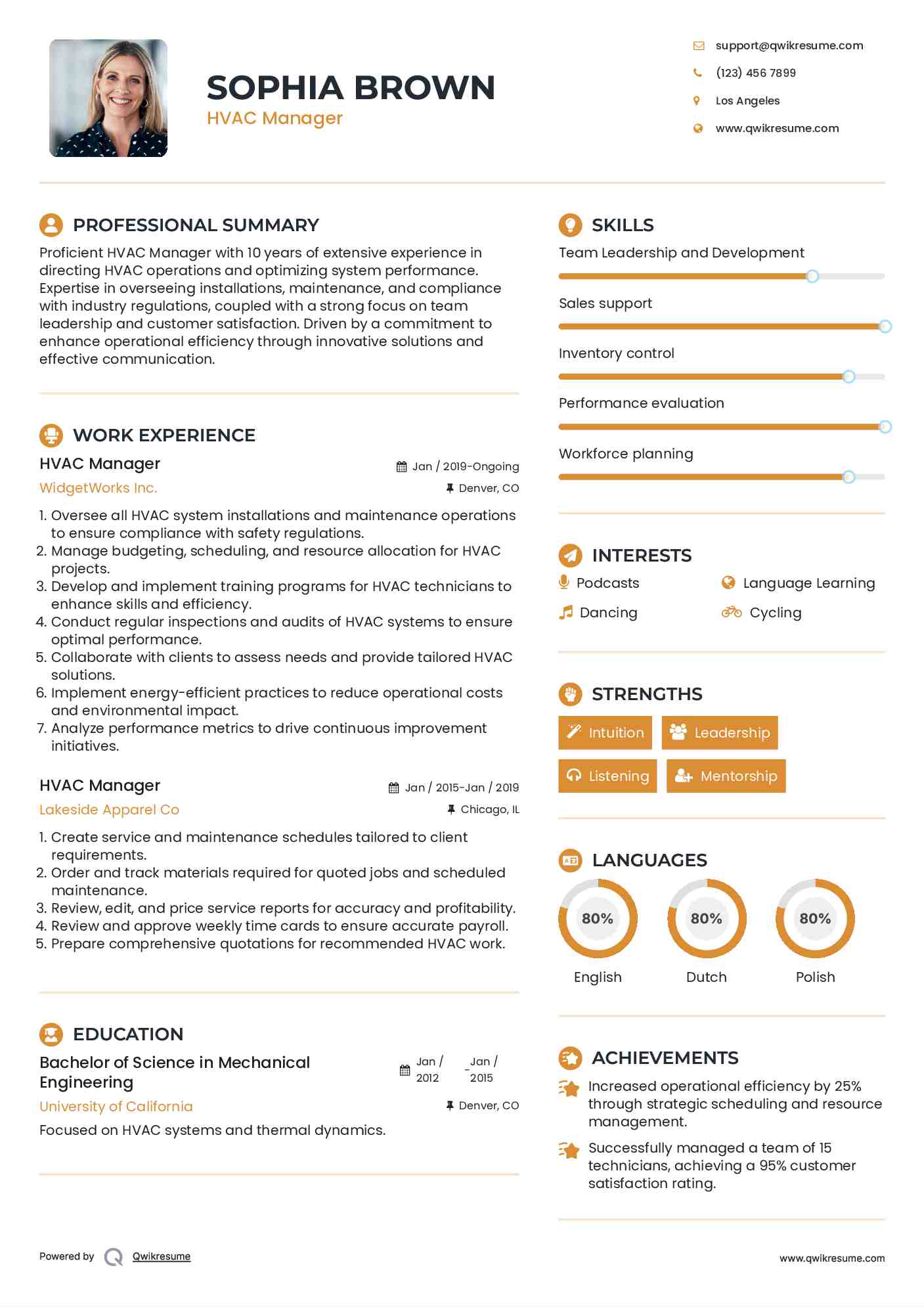 HVAC Manager Resume Template