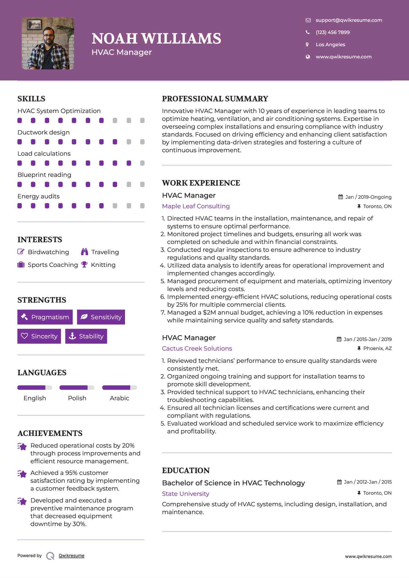 HVAC Manager Resume Example