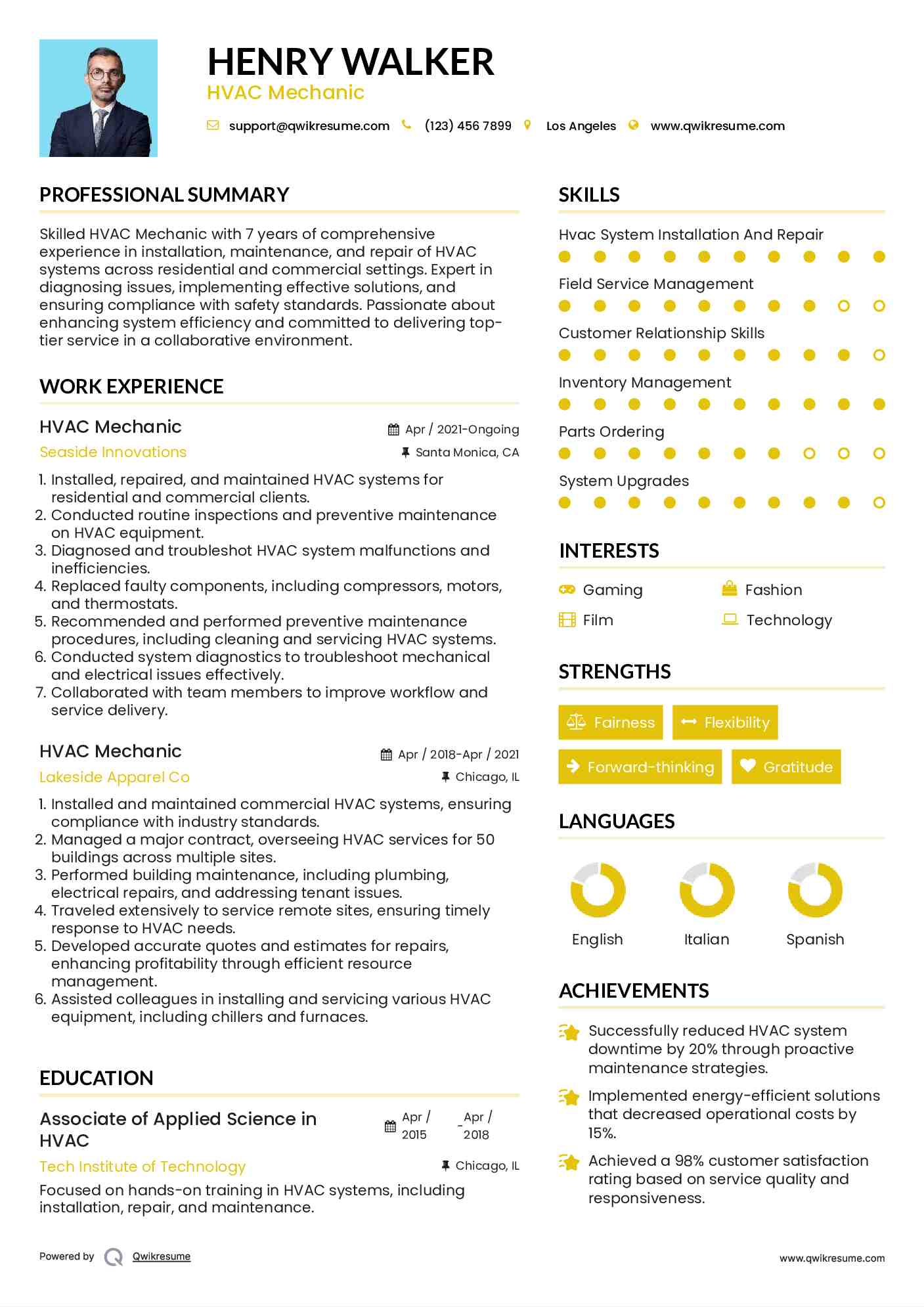 HVAC Mechanic Resume Sample