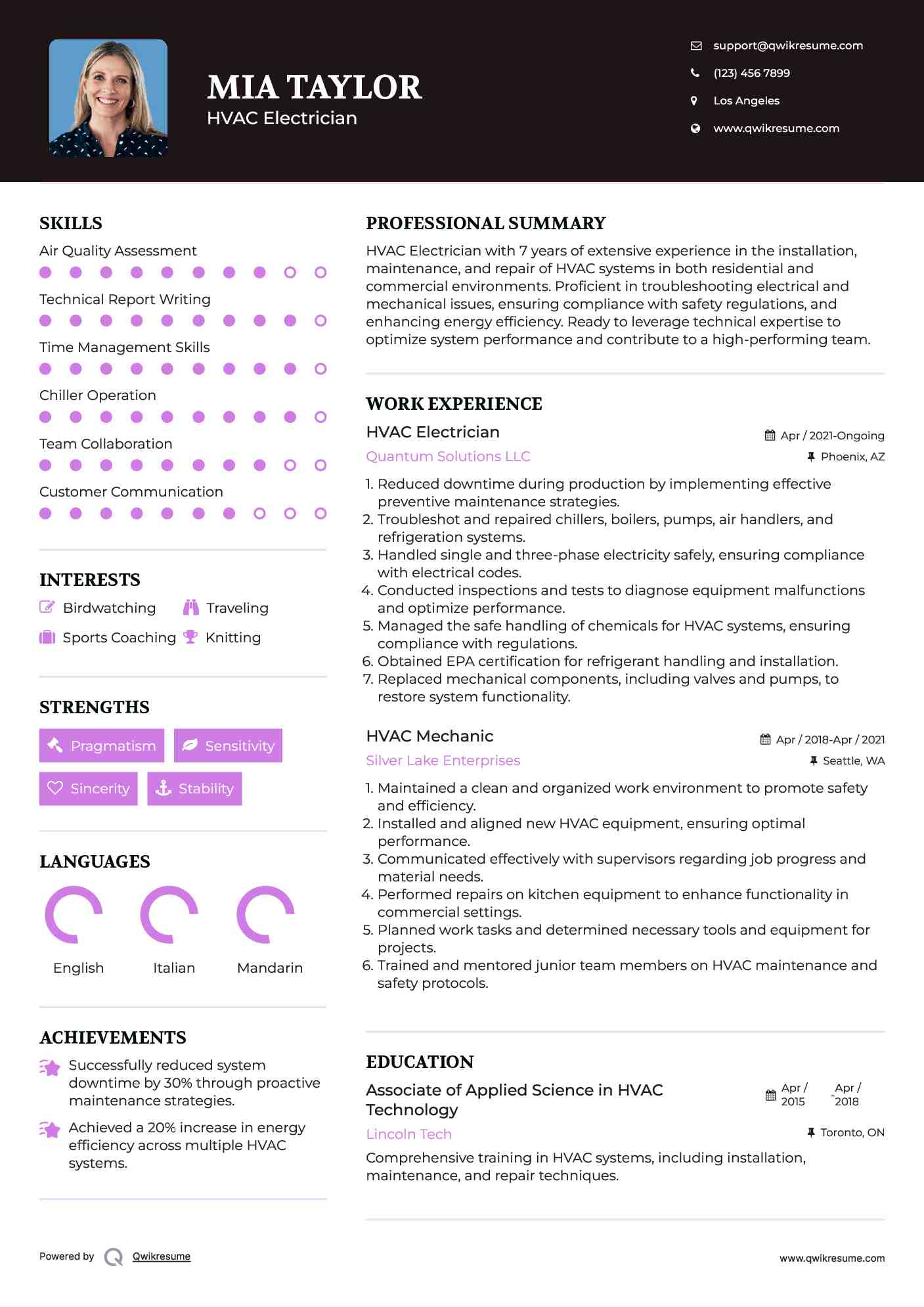 HVAC Electrician Resume Format