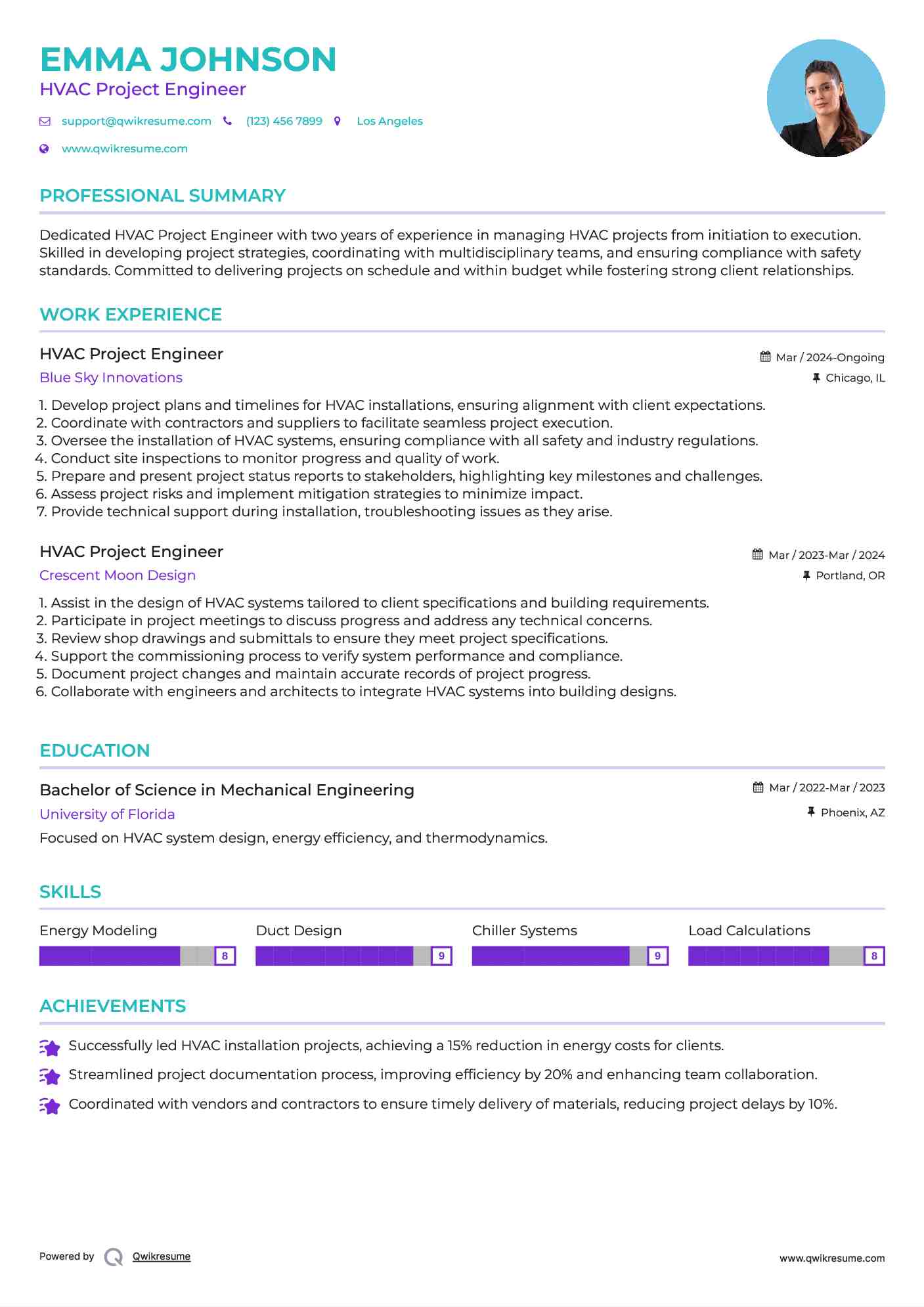 HVAC Project Engineer Resume Example