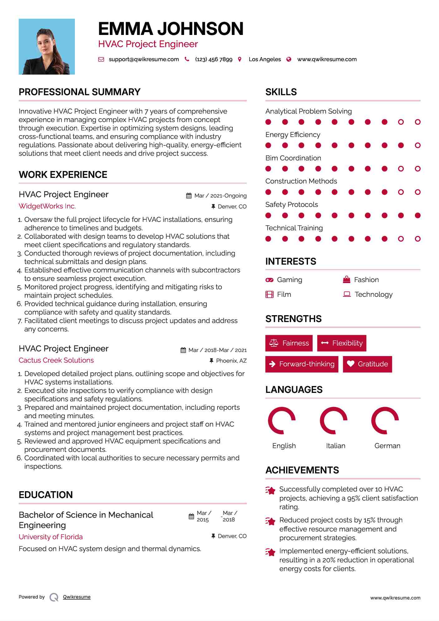 HVAC Project Engineer Resume Model