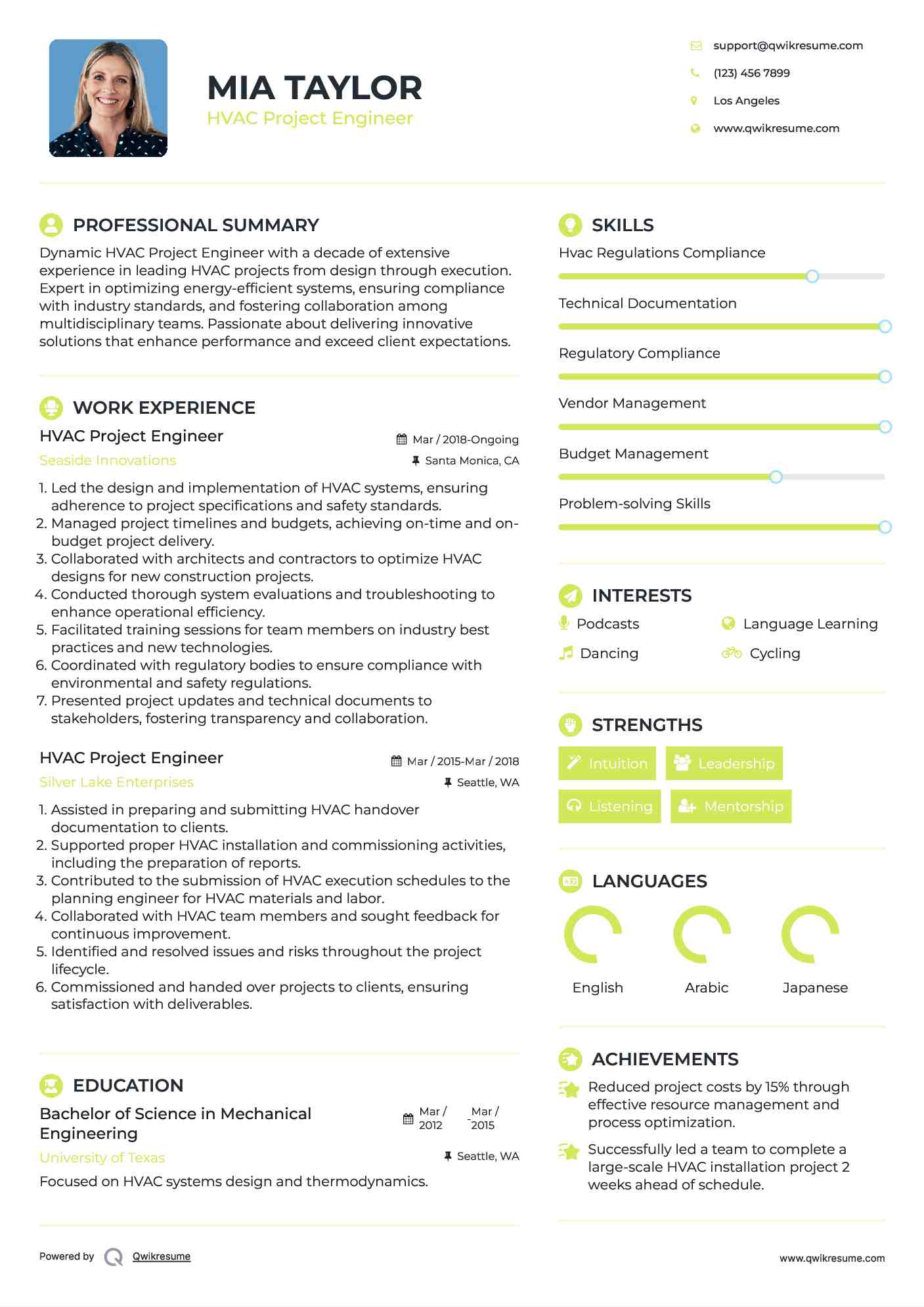 HVAC Project Engineer Resume Format